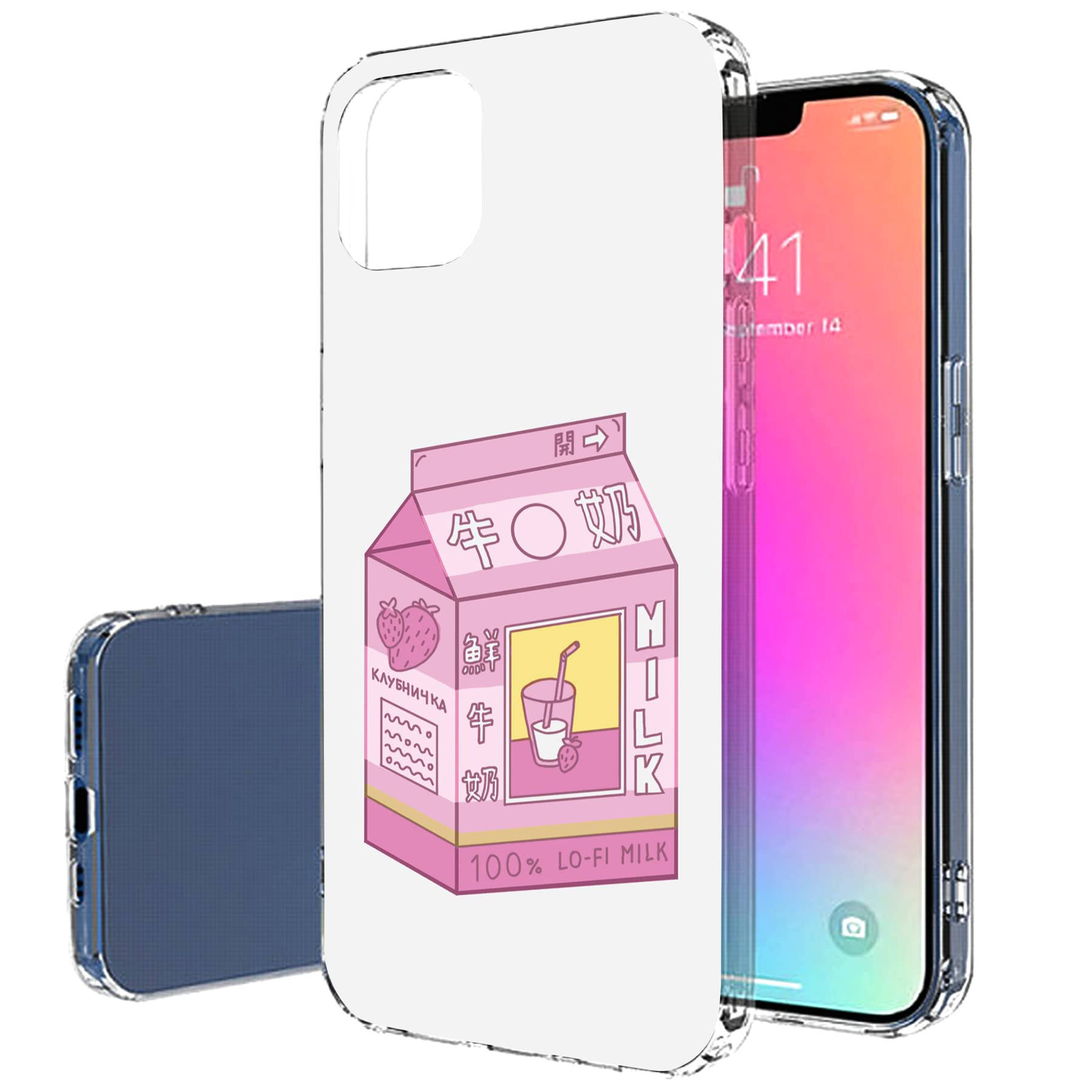 clear phone case, pink cartoon milk carton design, strawberries, HD Desktop Wallpaper