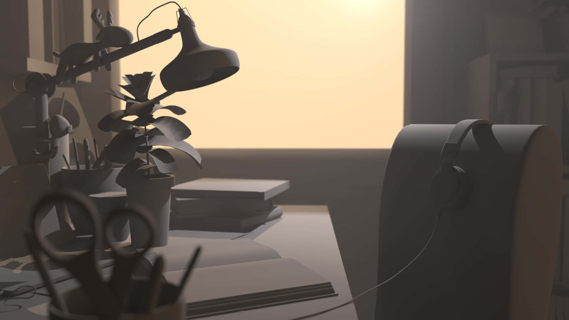 lo fi room, 1920 x 1080, black adjustable lamp, Full HD Desktop Wallpaper