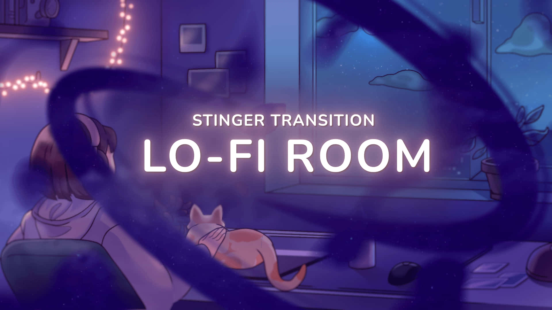 lo-fi room, anime-style room, night, Full HD Desktop Wallpaper