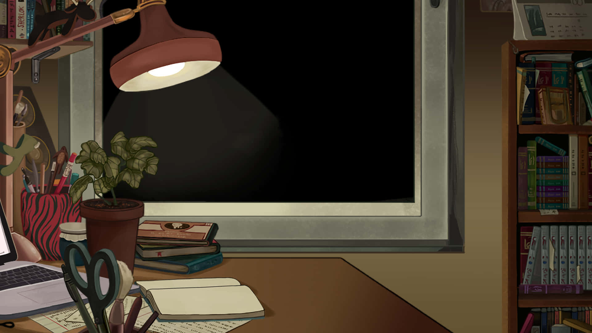 lo fi room, desk, lamp, Full HD Desktop Wallpaper