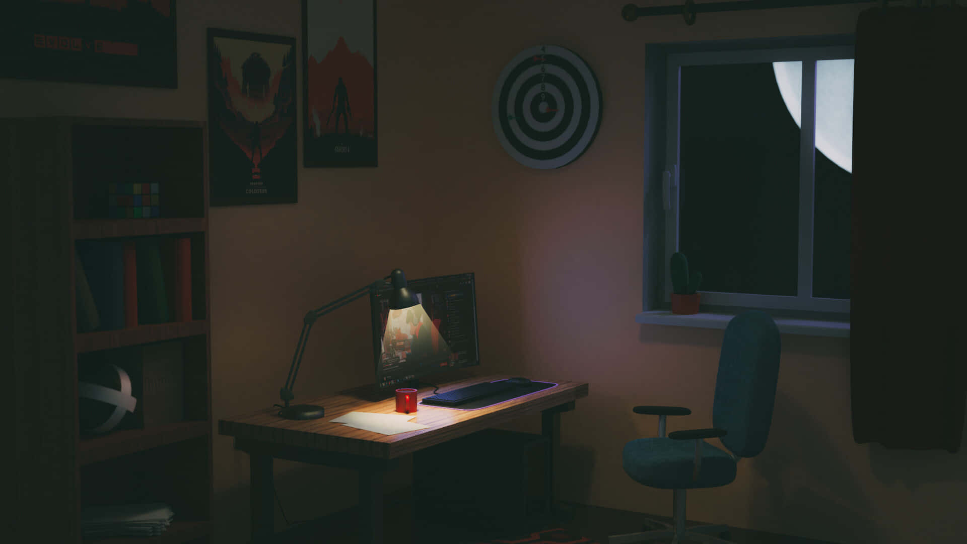 Lo Fi Room, desk, lamp, Full HD Desktop Wallpaper
