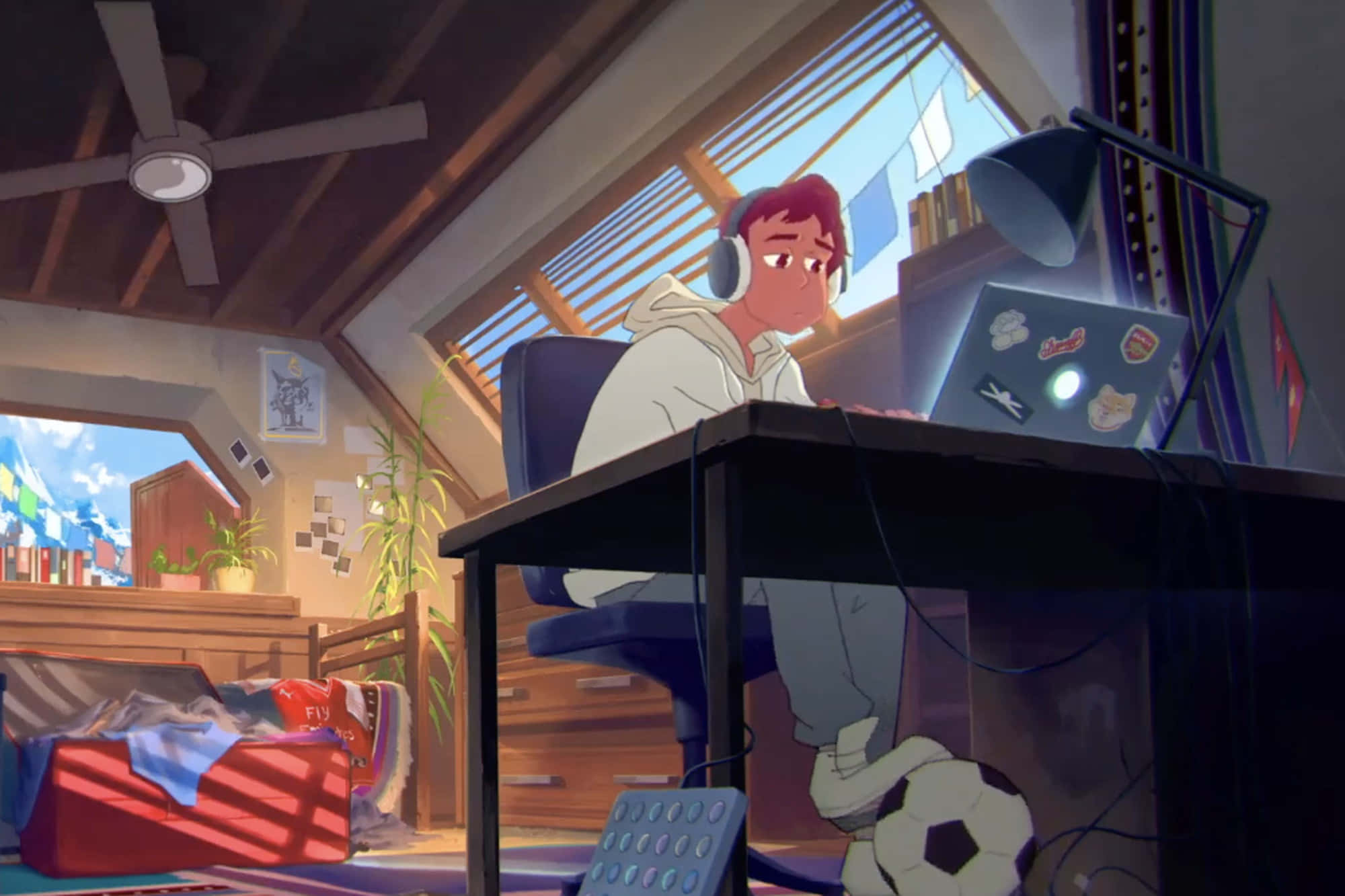 lo fi room, anime boy, red hair, Full HD Desktop Wallpaper