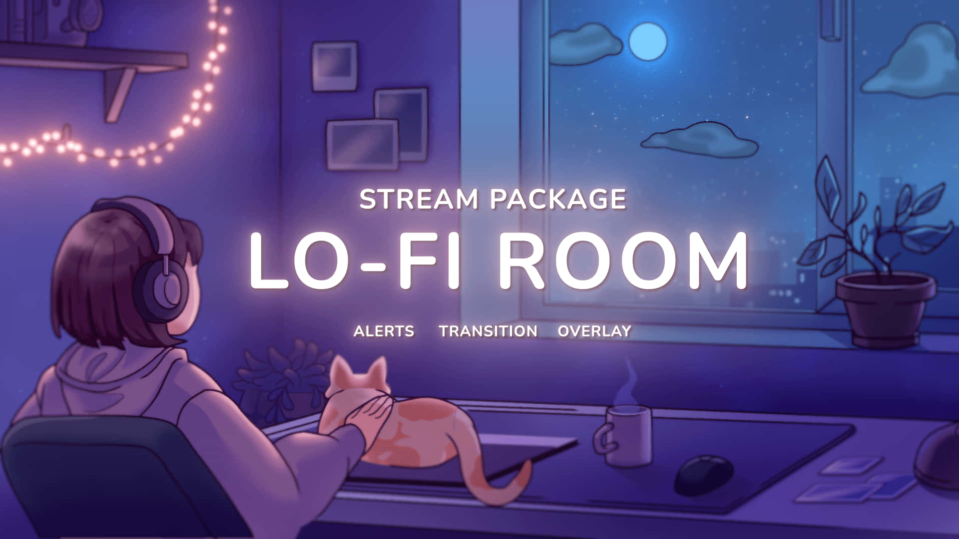 Lo-Fi Room, anime-style girl, headphones, Full HD Desktop Wallpaper