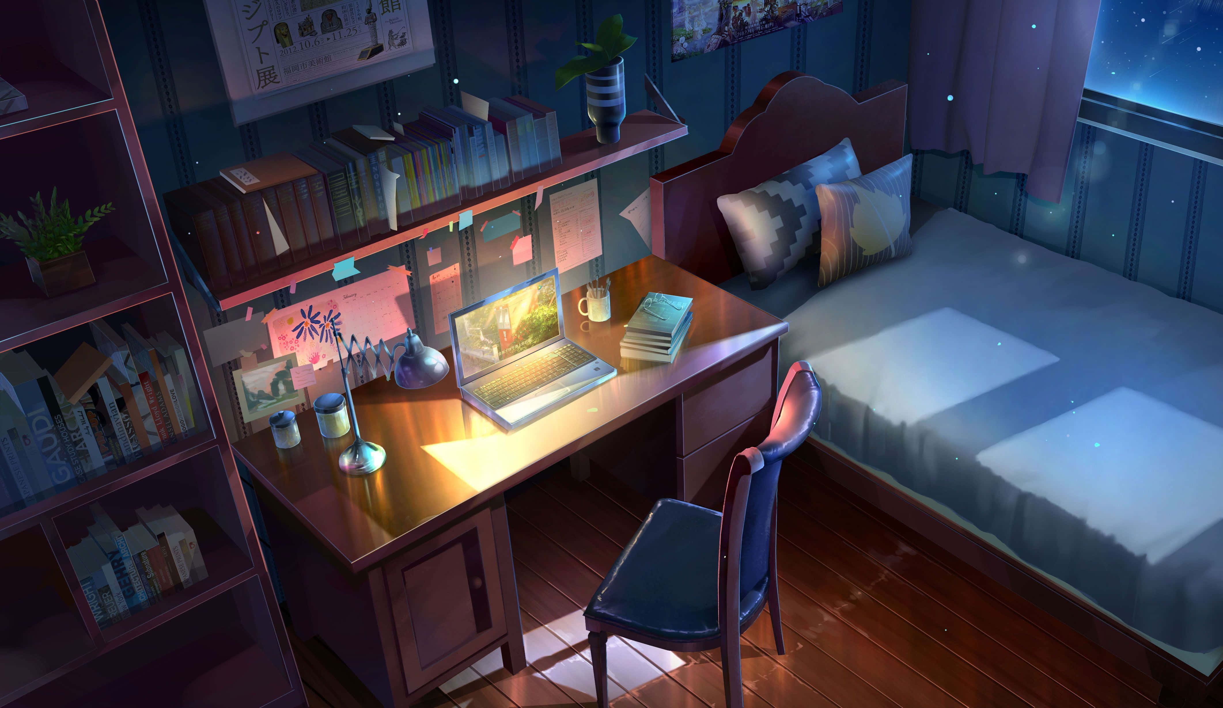 Lo Fi Room, bedroom, desk, 4K Desktop Wallpaper