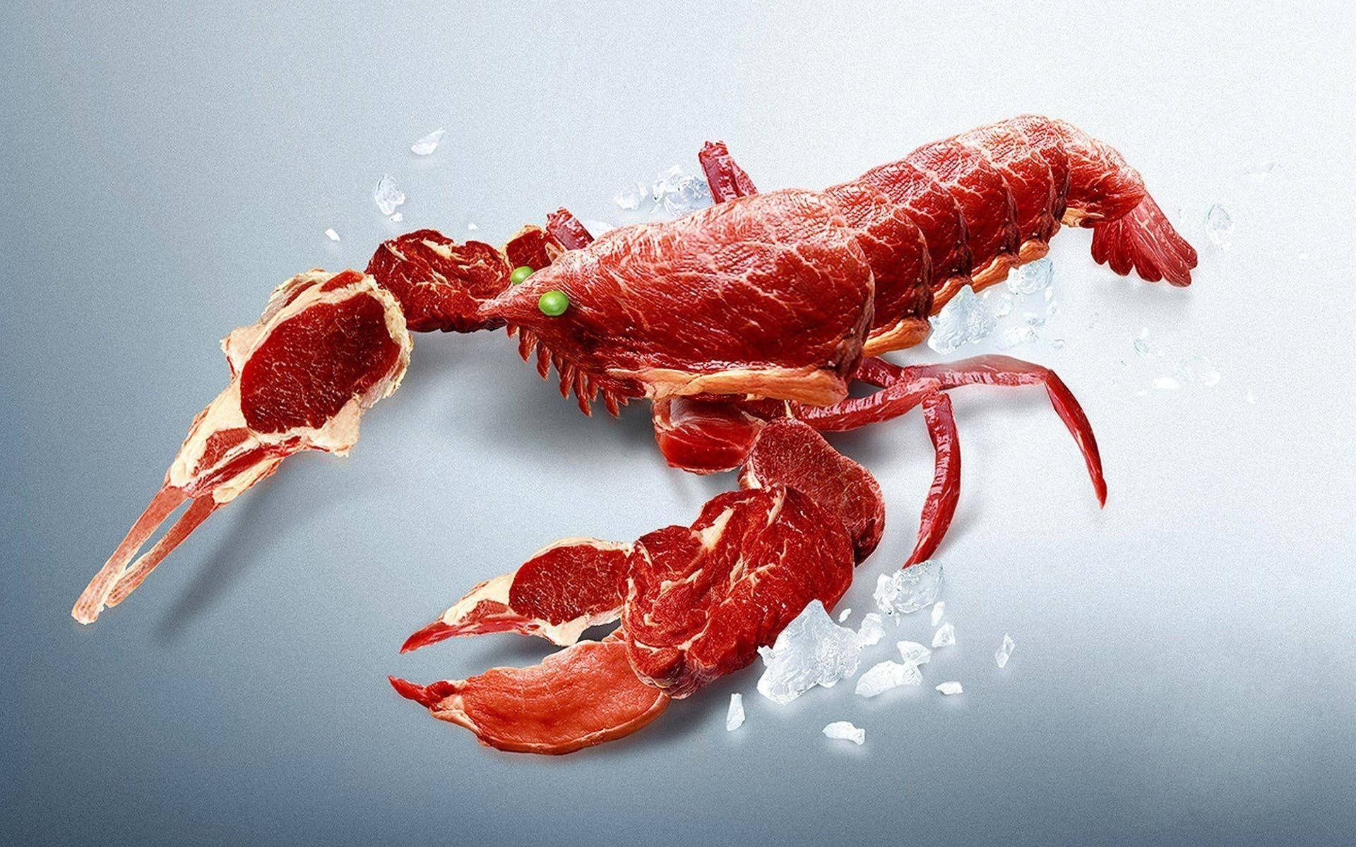 Lobster, raw red meat, ice crystals, Full HD Desktop Wallpaper