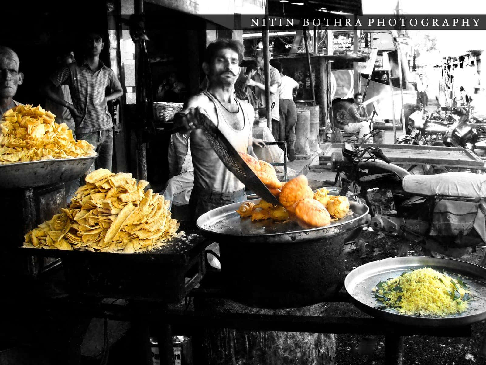 Indian Food, street vendor, golden fried snacks, HD Desktop Wallpaper