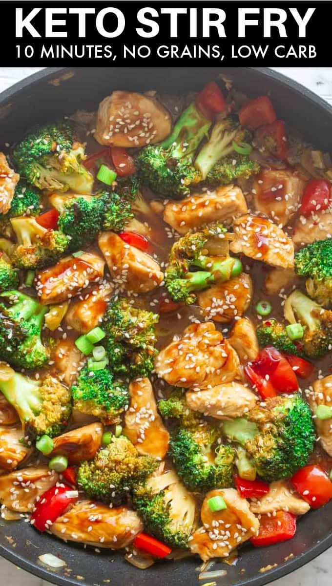 keto stir fry, chicken broccoli, red peppers, SD Phone Wallpaper