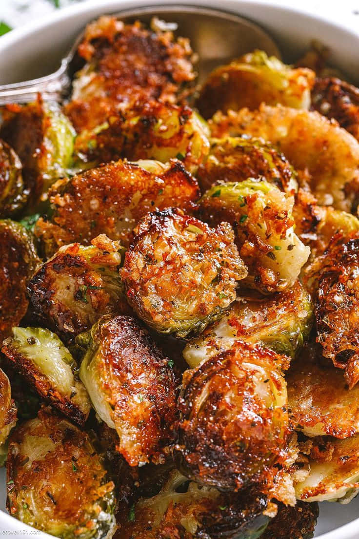brussels sprouts, golden brown edges, fresh herbs, SD Phone Wallpaper