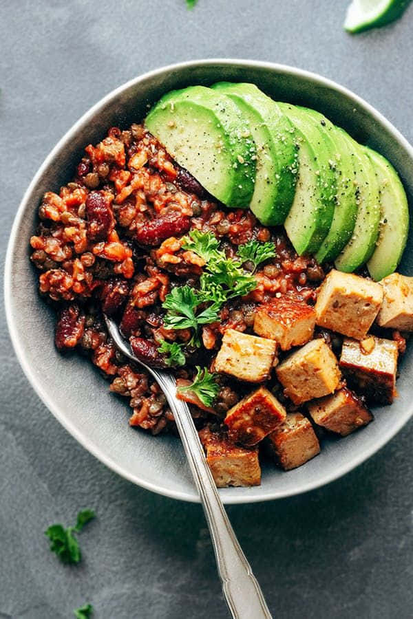 chili, avocado tofu, fresh parsley, SD Phone Wallpaper