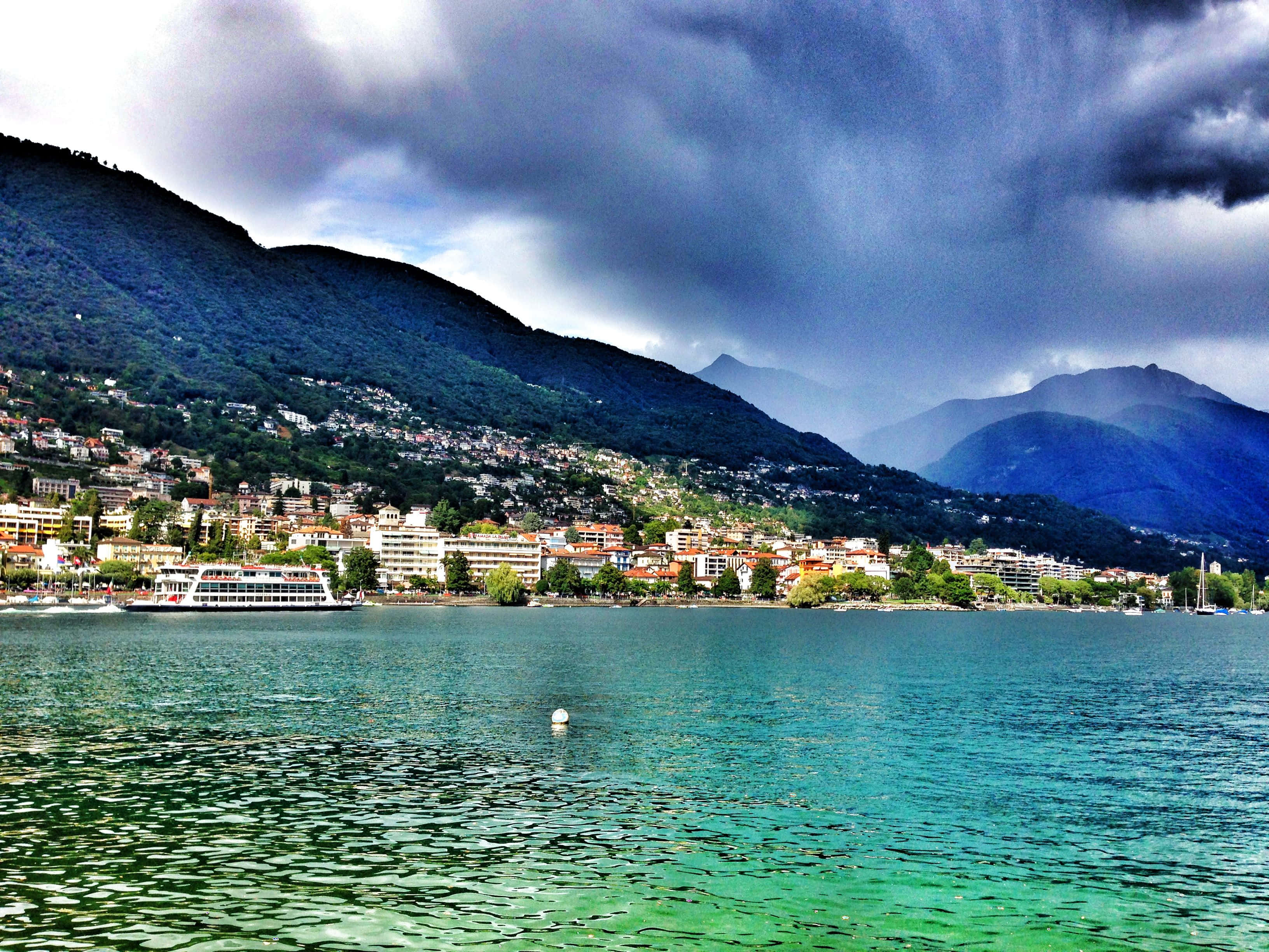 Locarno, lakefront, stormy skies, 2K Desktop Wallpaper