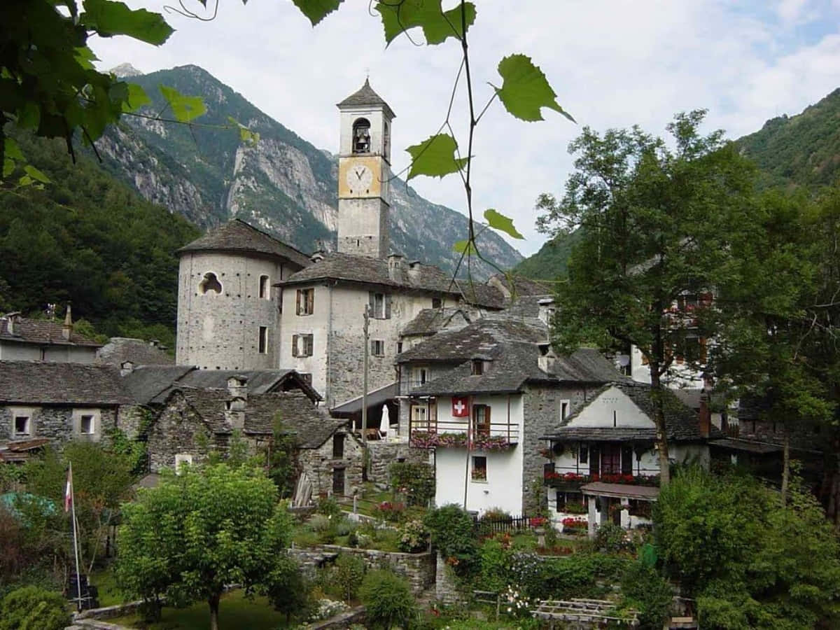 Locarno, stone village, church tower, SD Desktop Wallpaper