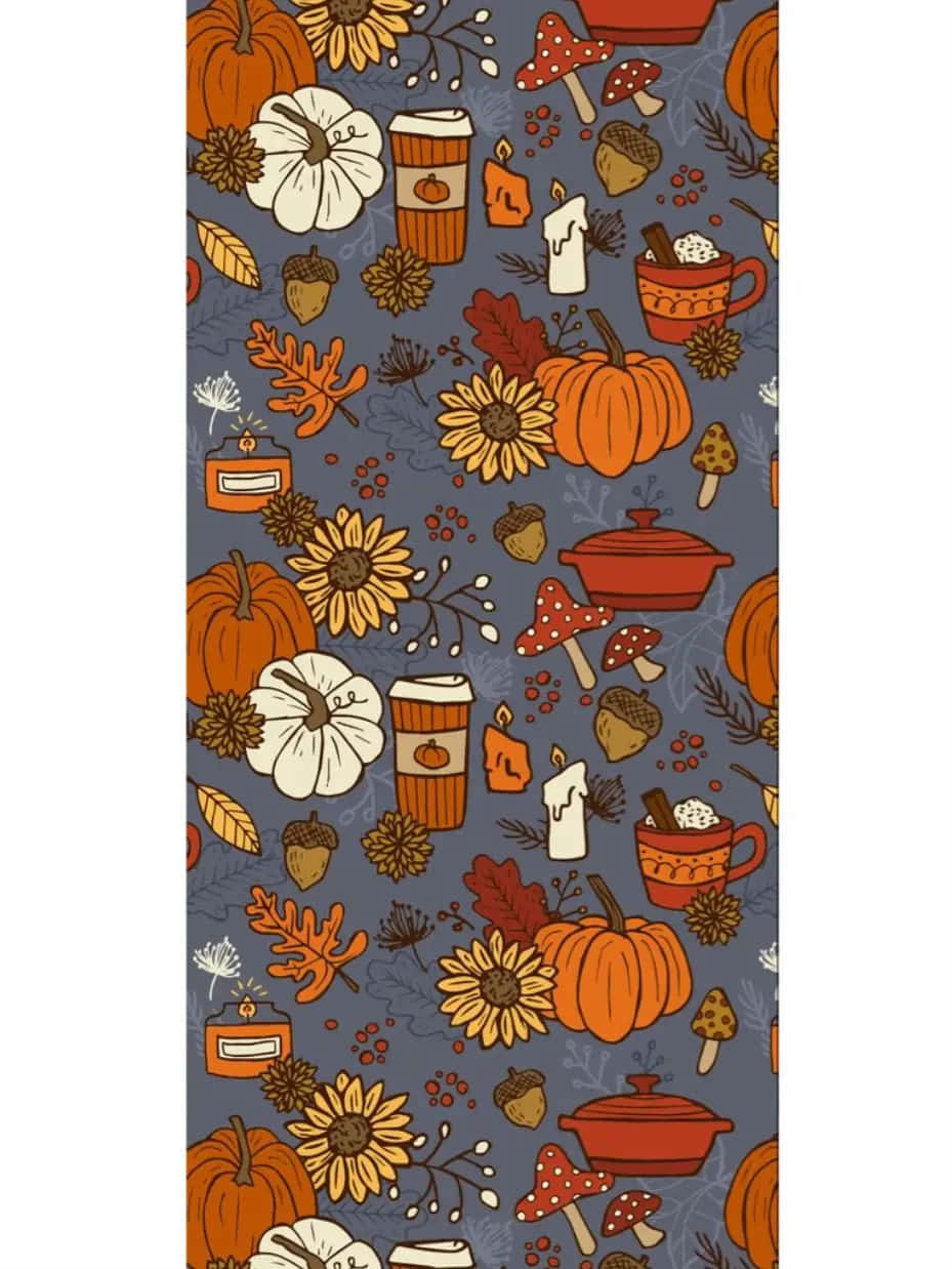 autumn harvest pattern, pumpkins, sunflowers, SD Phone Wallpaper