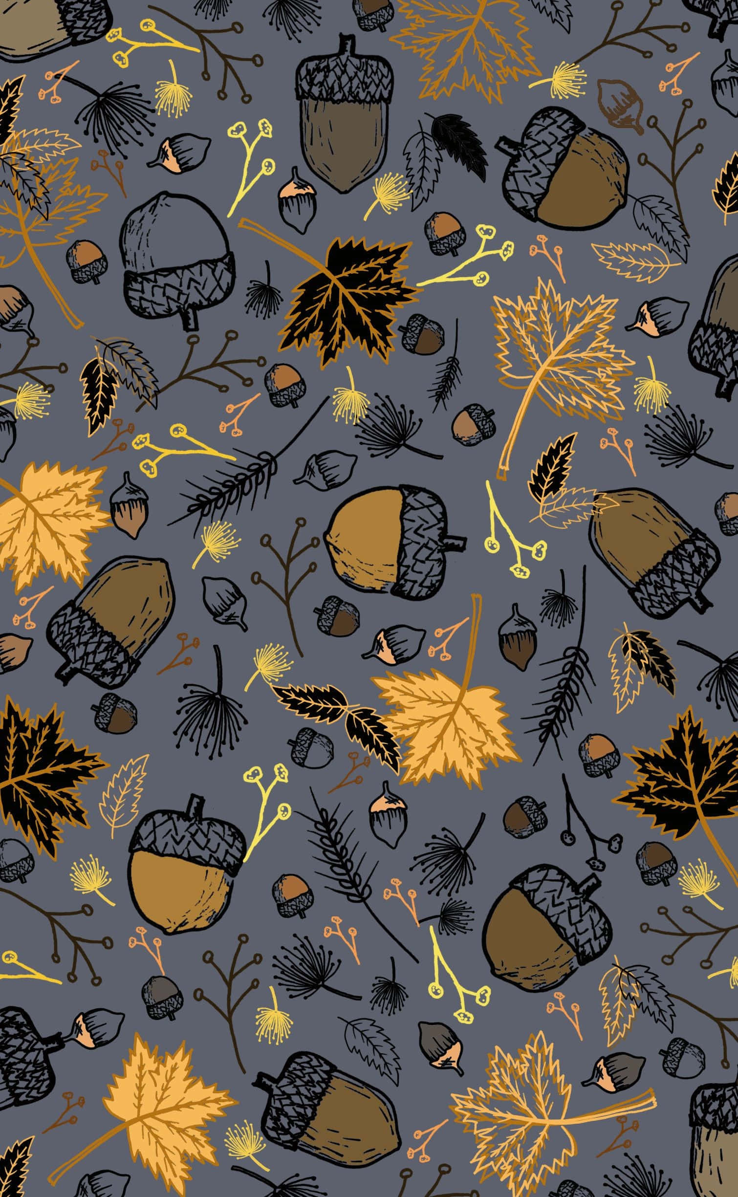 autumn pattern, autumn leaves, acorns, Full HD Phone Wallpaper