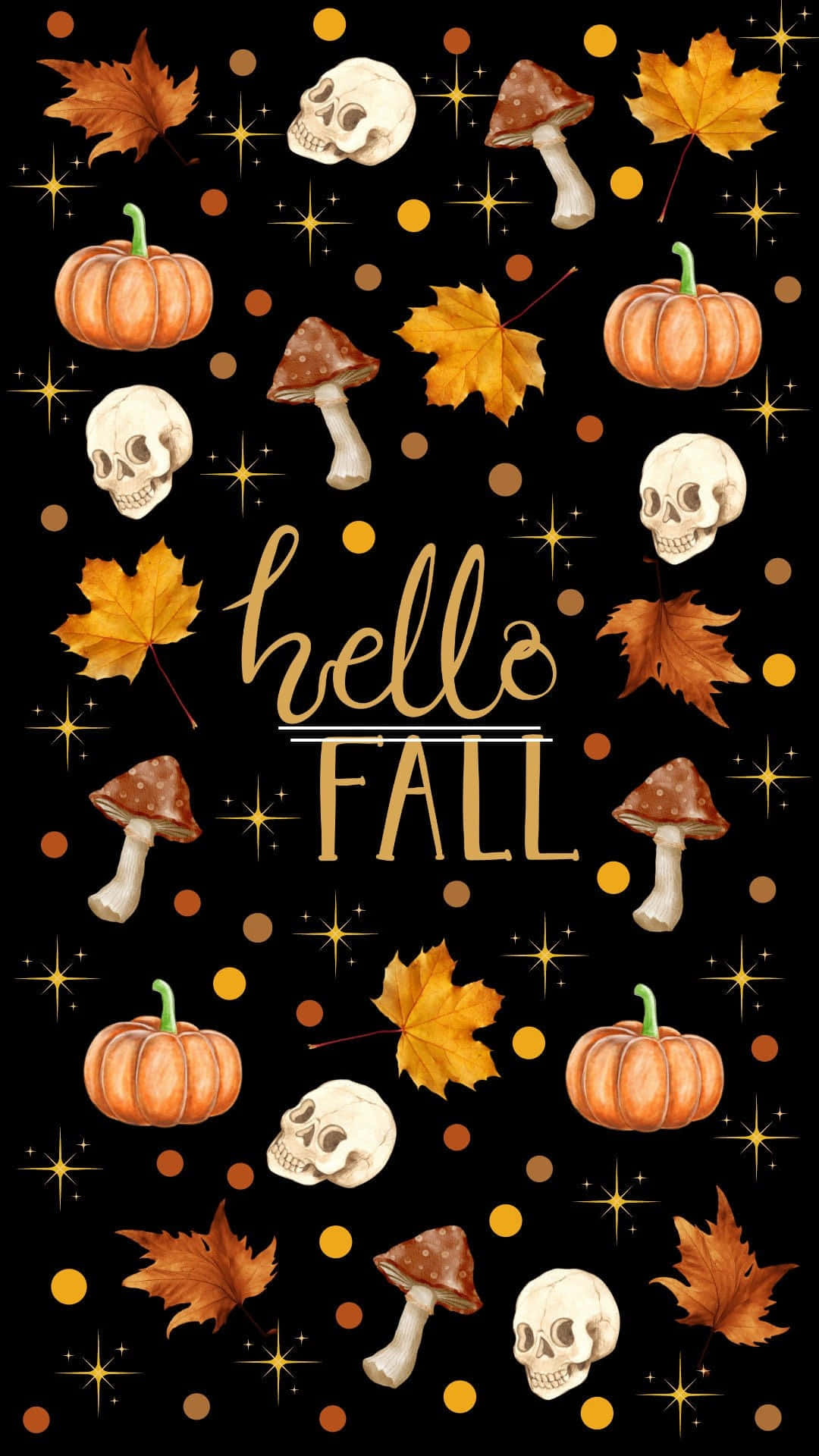 black background, orange pumpkins, yellow leaves, Full HD Phone Wallpaper