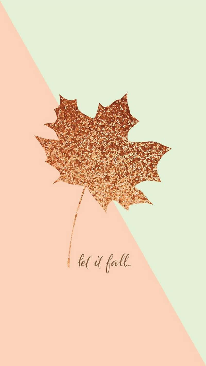 glittery copper maple leaf, pastel pink, mint green, HD Phone Wallpaper