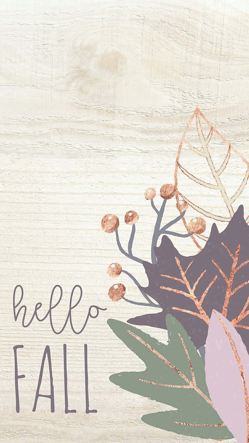 hello FALL, illustrated leaves, berries, HD Phone Wallpaper