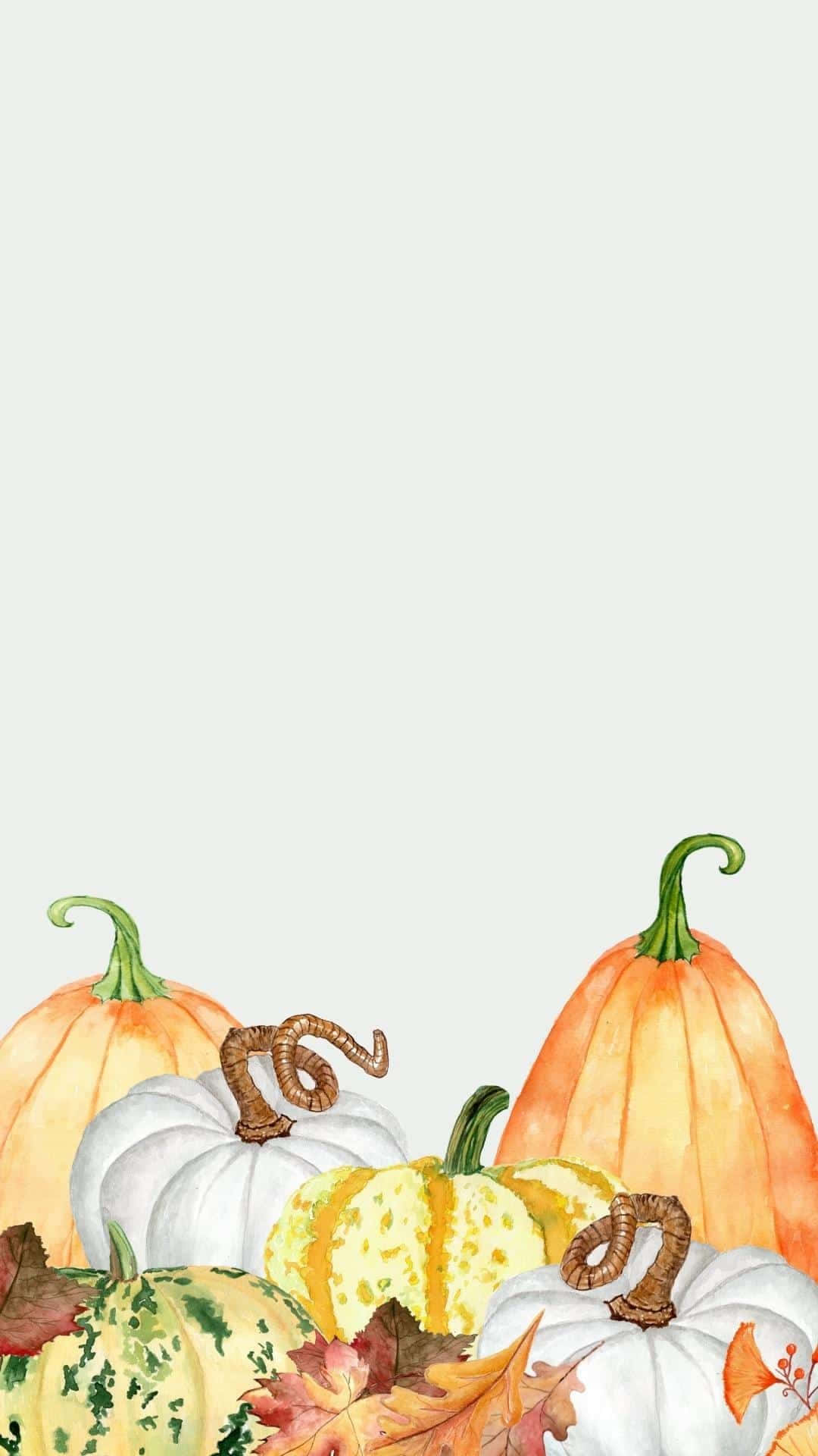 autumn pumpkins, watercolor illustration, autumn leaves, Full HD Phone Wallpaper