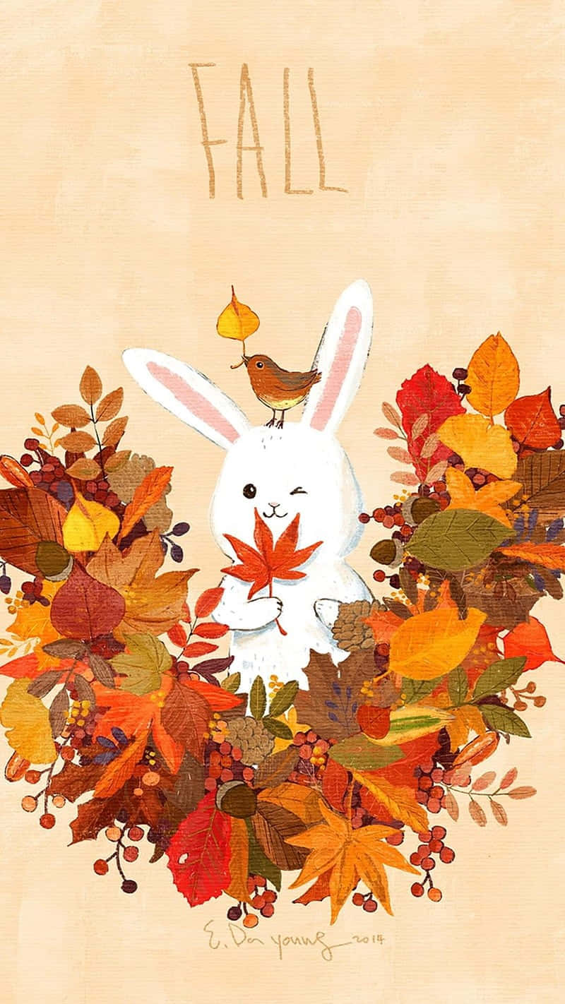 autumn bunny, red maple leaf, autumn foliage, HD Phone Wallpaper