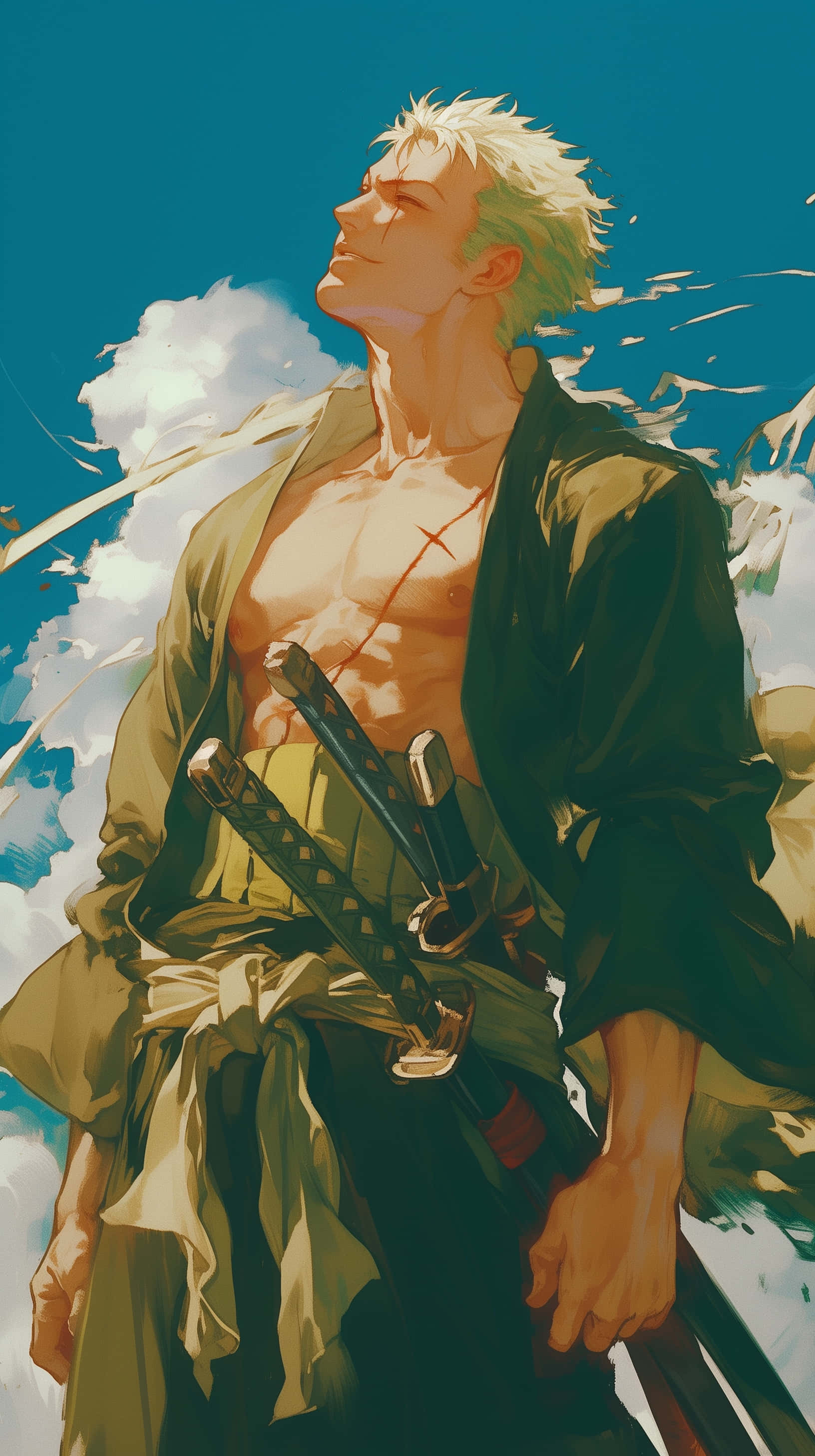 One Piece, anime, samurai stance, 2K Phone Wallpaper