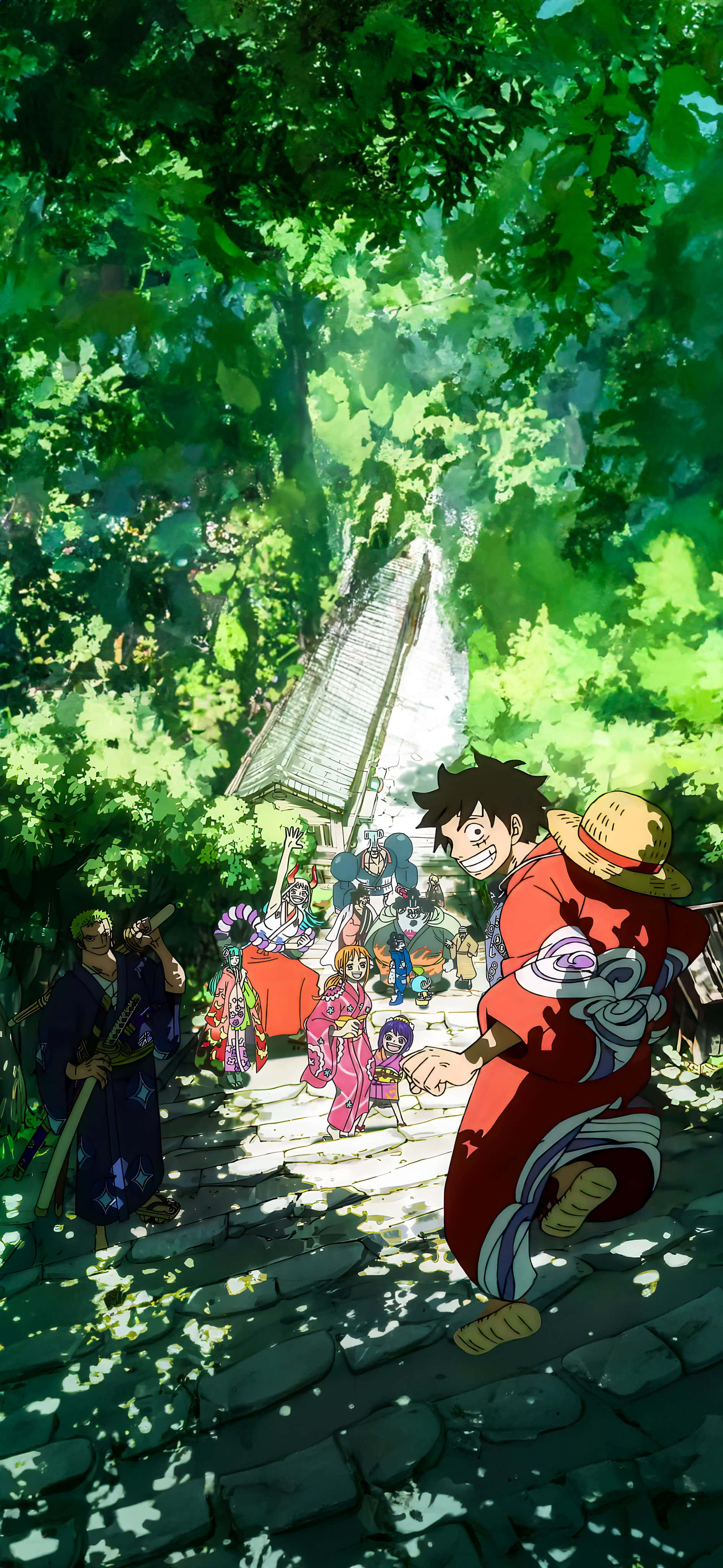 One Piece, anime, forest, 4K Phone Wallpaper