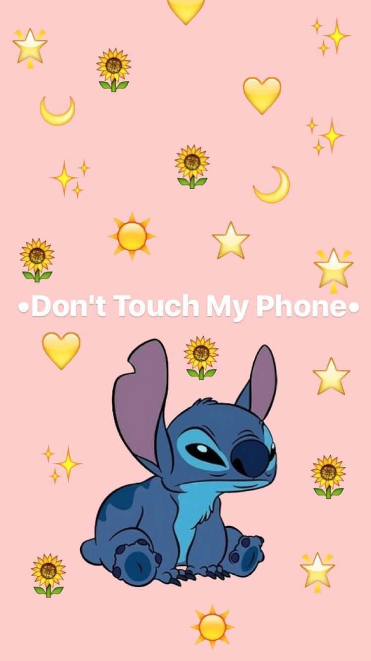 Stitch, Don't Touch My Phone, pink background, HD Phone Wallpaper