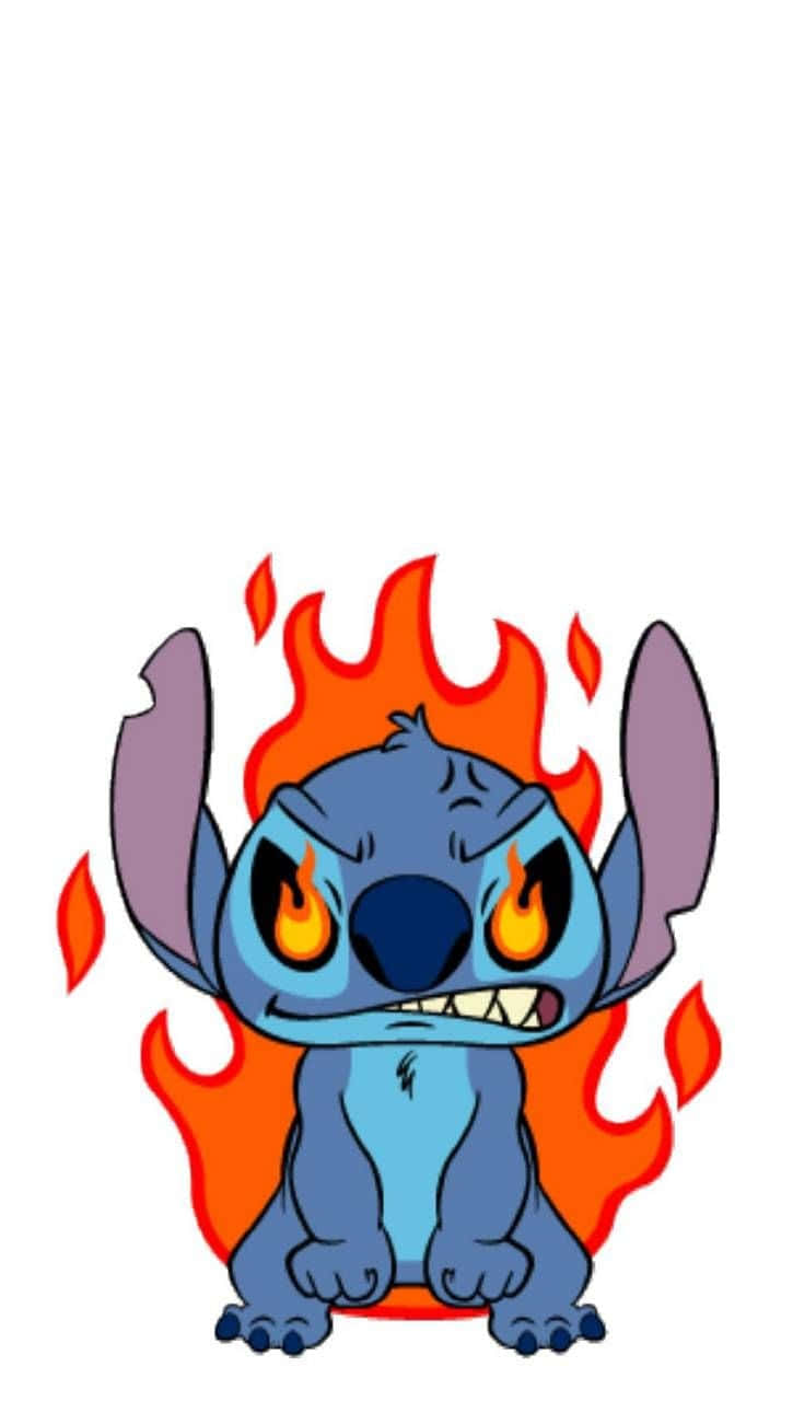 Stitch, fiery orange flames, glowing eyes, HD Phone Wallpaper