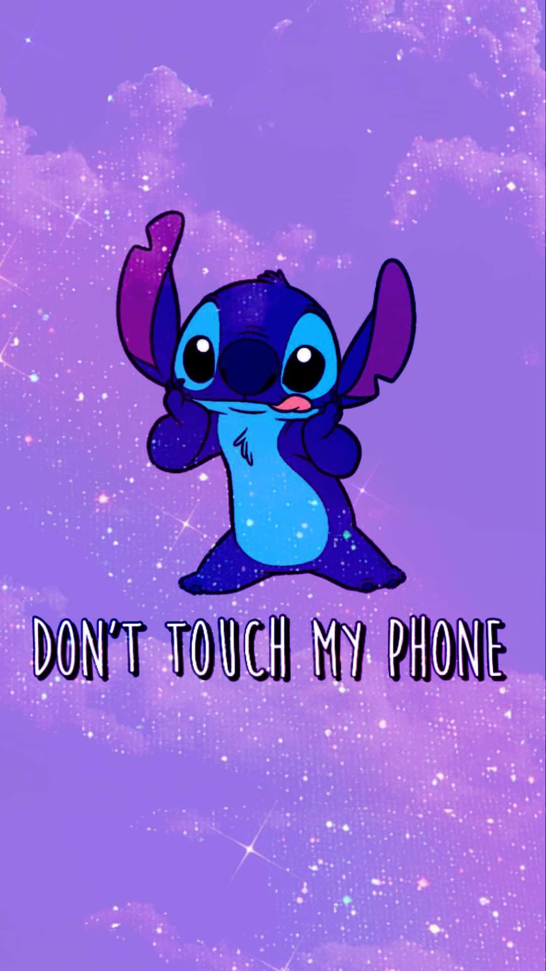 Stitch, blue alien character, sparkling purple galaxy background, Full HD Phone Wallpaper