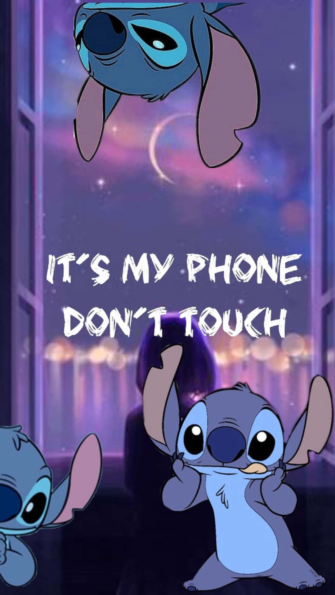 Stitch, purple starry night sky, crescent moon, Full HD Phone Wallpaper