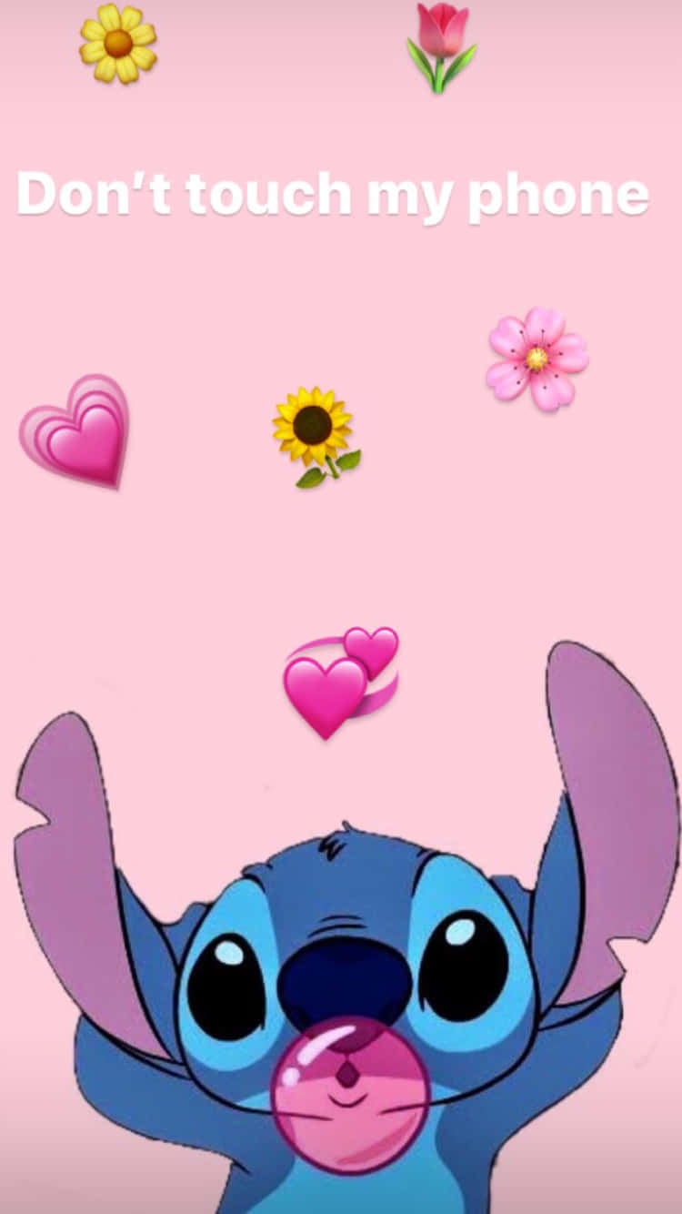 Stitch, blue cartoon character, pink bubble gum bubble, HD Phone Wallpaper
