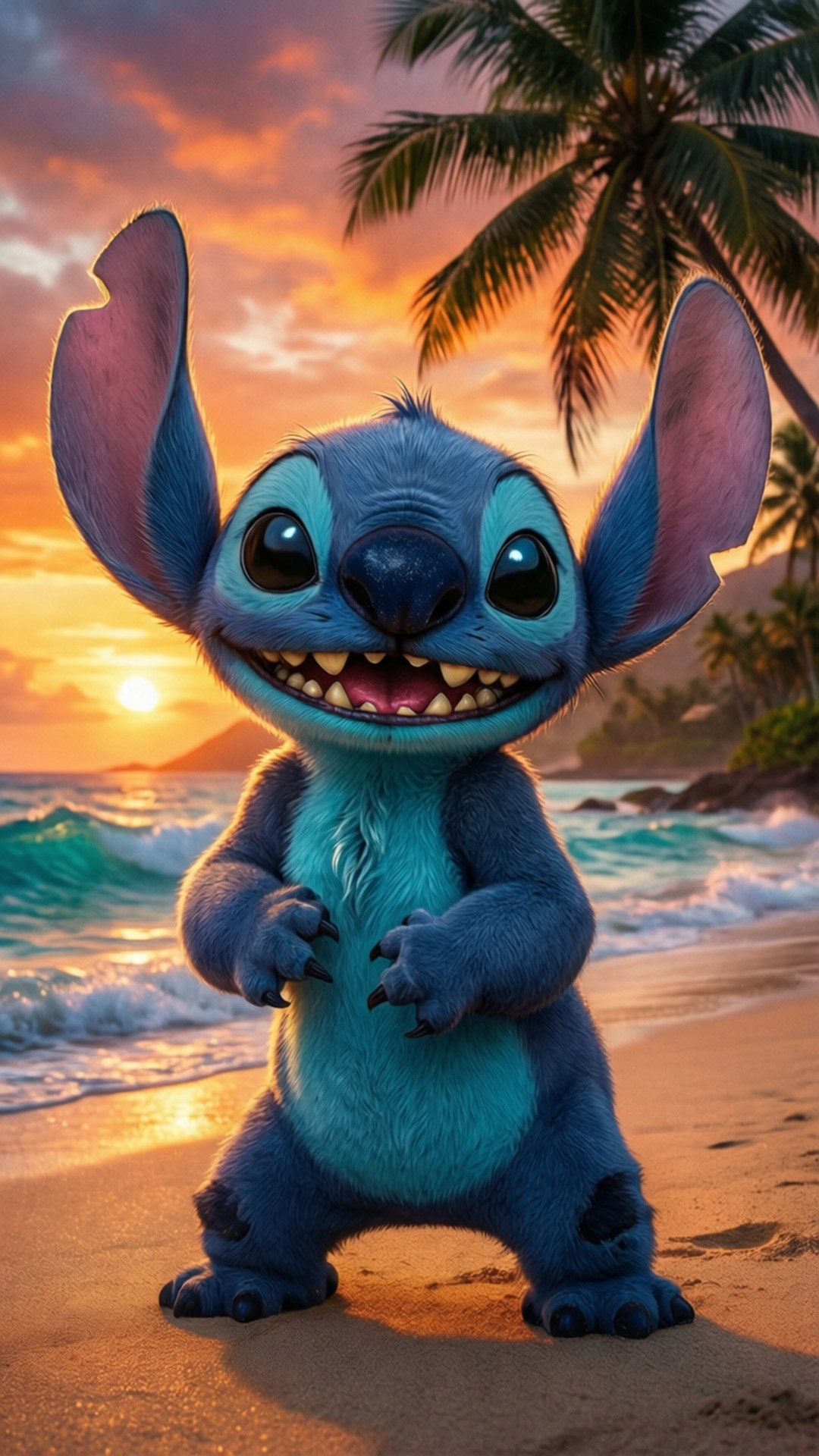 Sunset Smile Stitch, blue alien, big ears, Full HD Phone Wallpaper