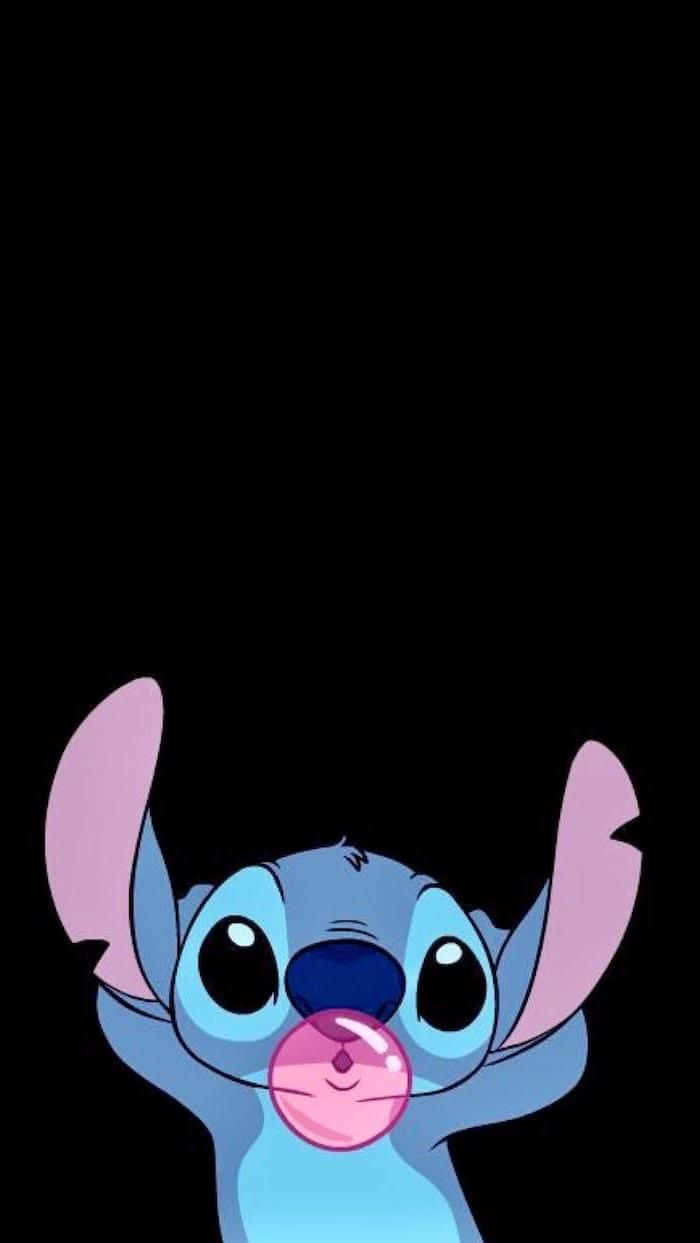 Stitch, blue alien character, pink bubblegum bubble, SD Phone Wallpaper