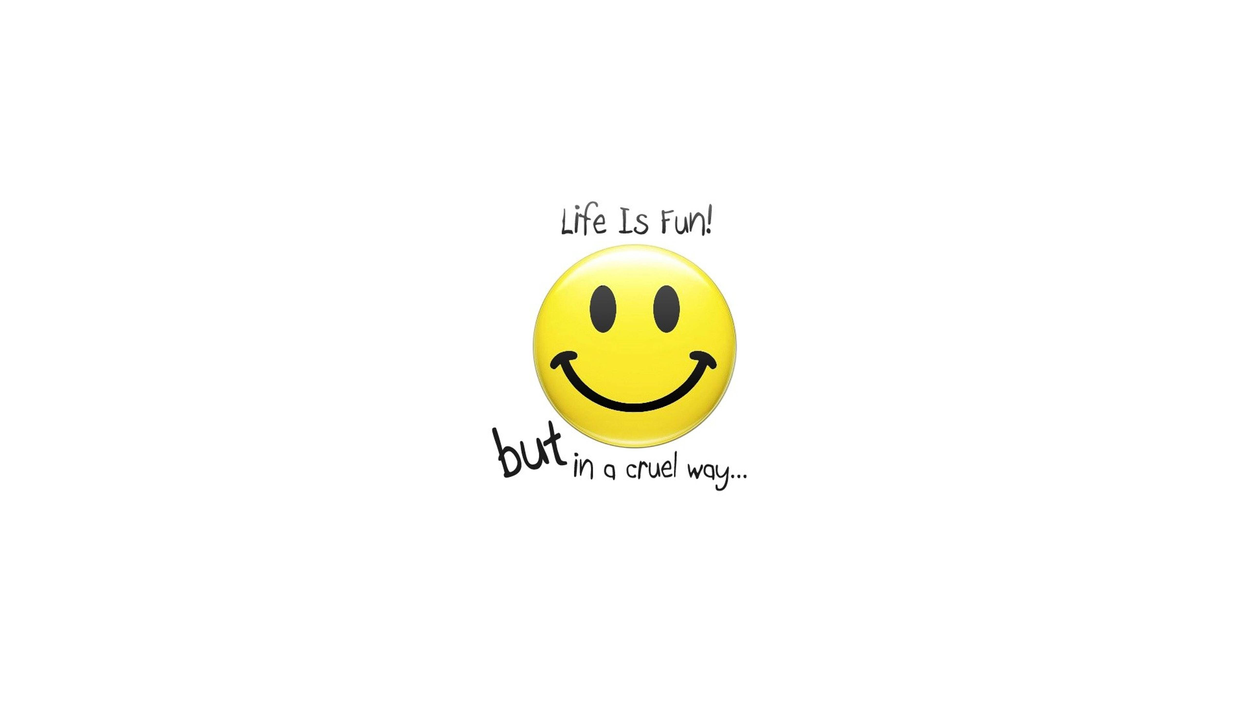 Smiley Face, bright yellow, text above and below, 5K Desktop Wallpaper