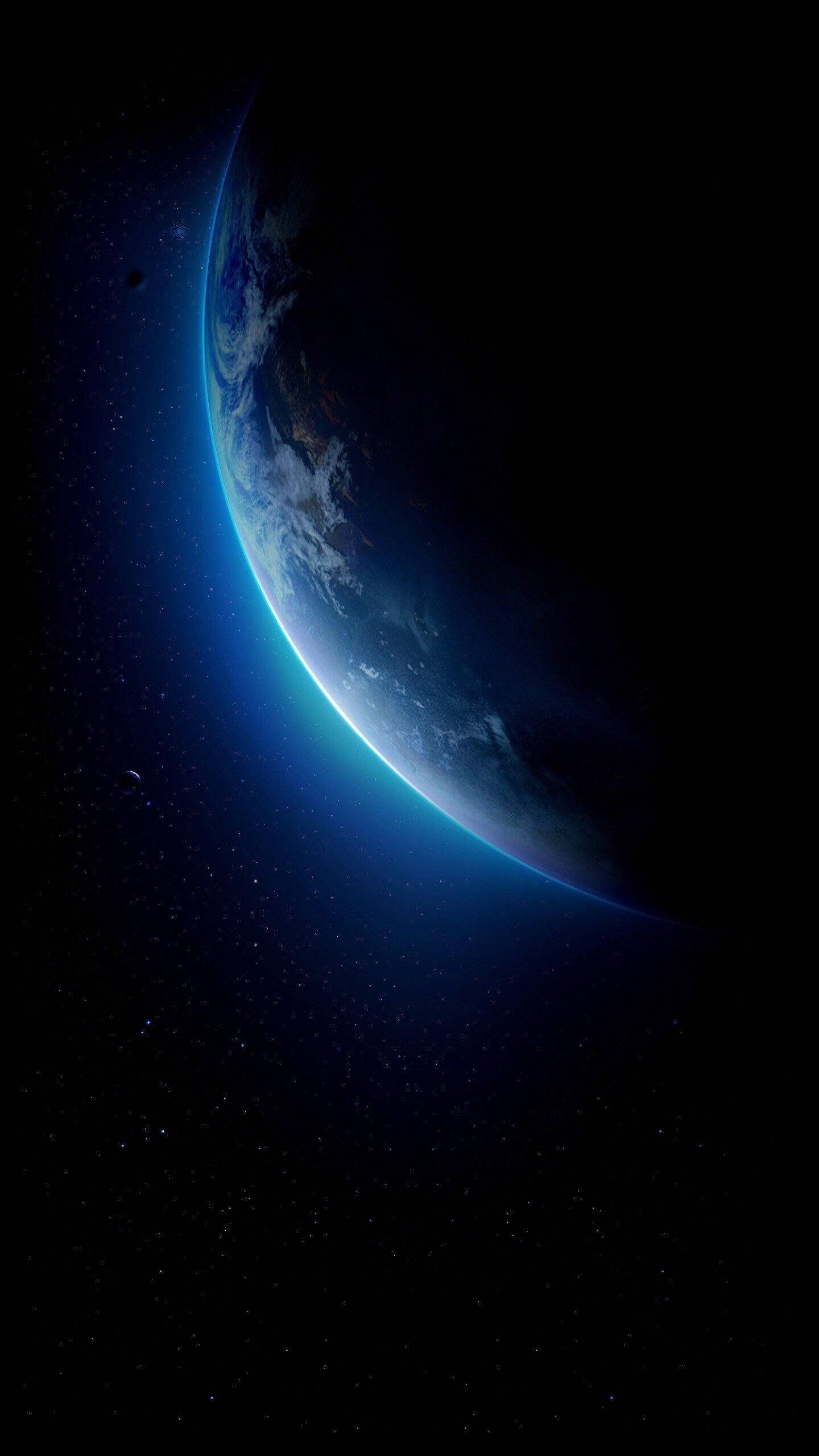Glowing Earth, Earth's curved horizon, blue atmospheric light, 2K Phone Wallpaper