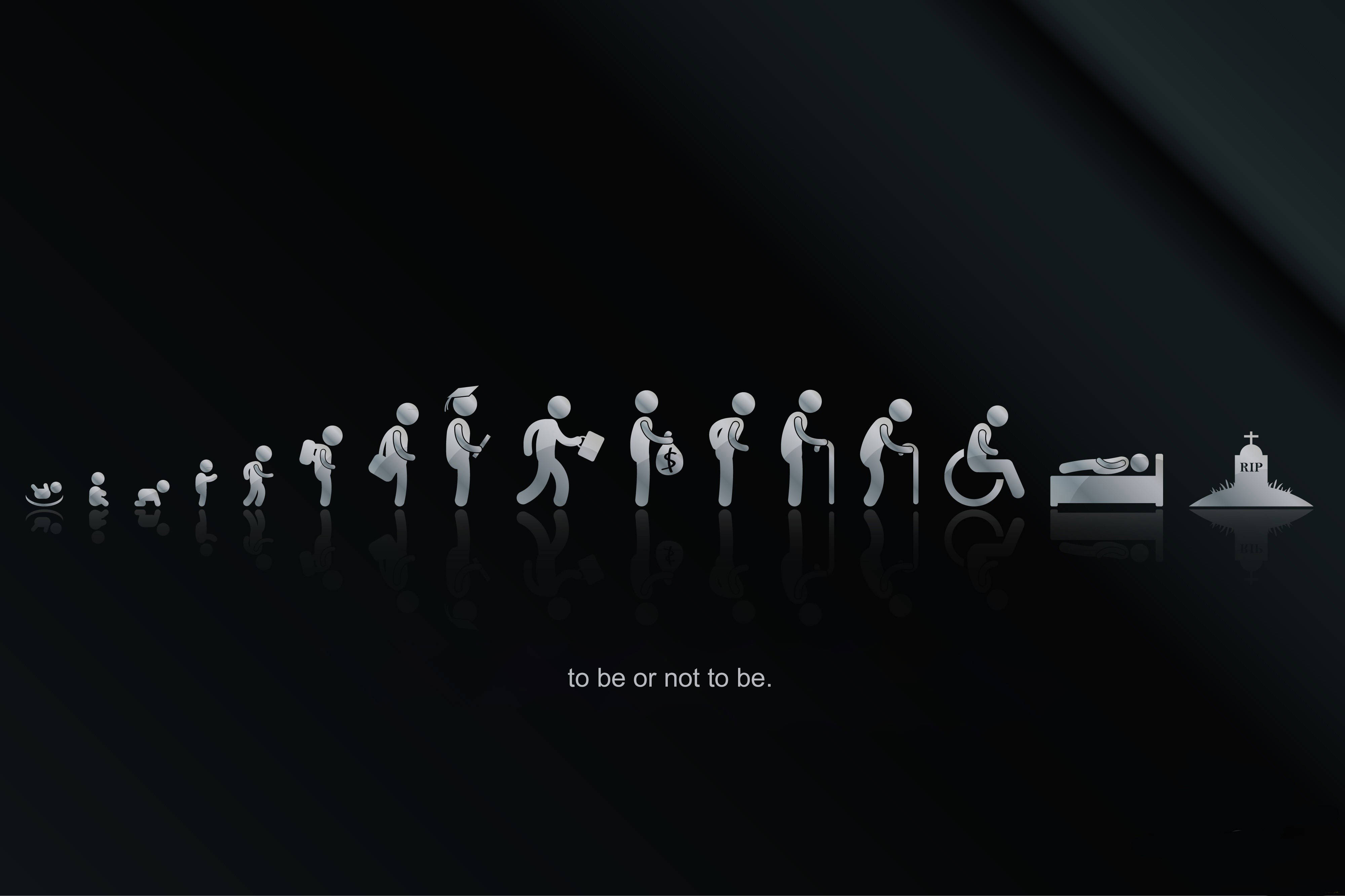 Aging Icons, computer lock screen, grayscale line, 4K Desktop Wallpaper