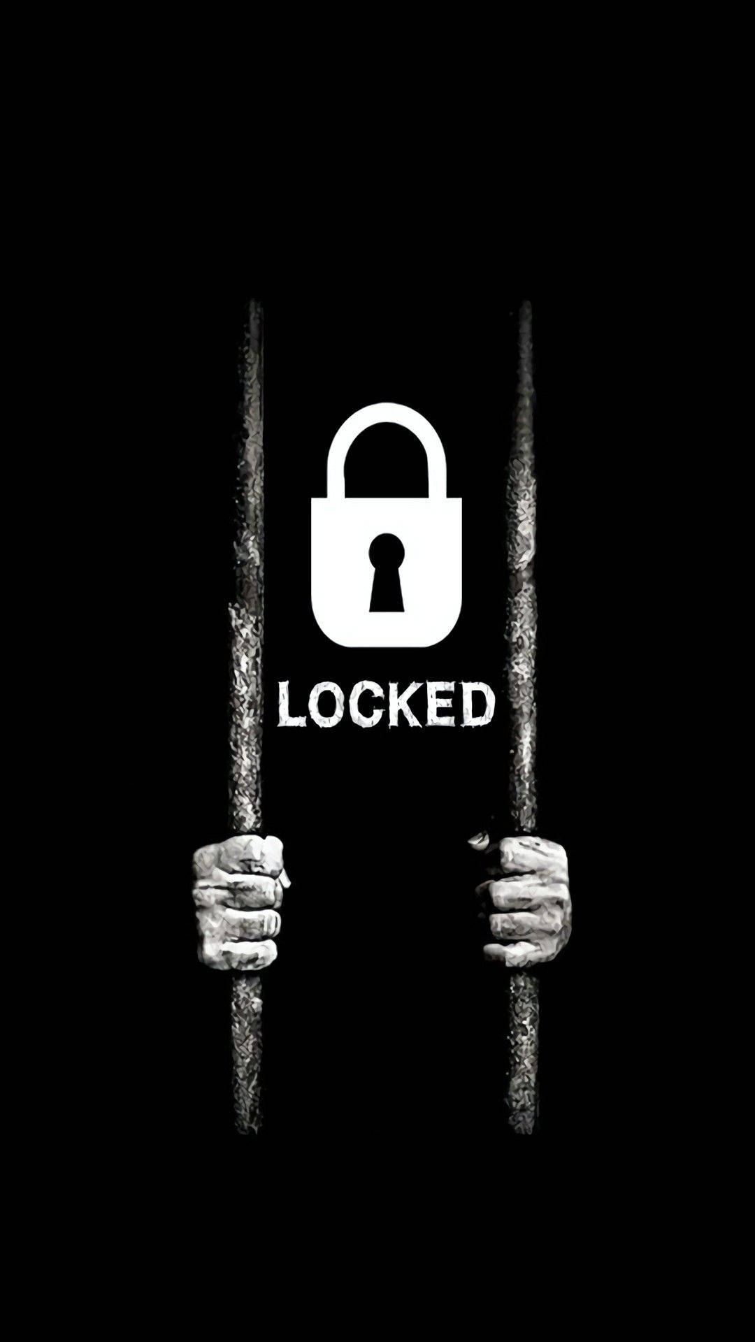 white padlock, LOCKED text, rusted bars, Full HD Phone Wallpaper