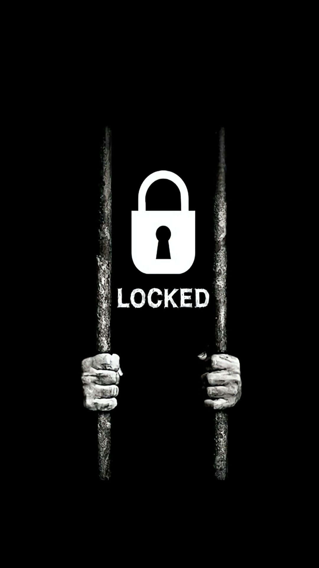 white padlock, LOCKED text, rusted bars, Full HD Phone Wallpaper