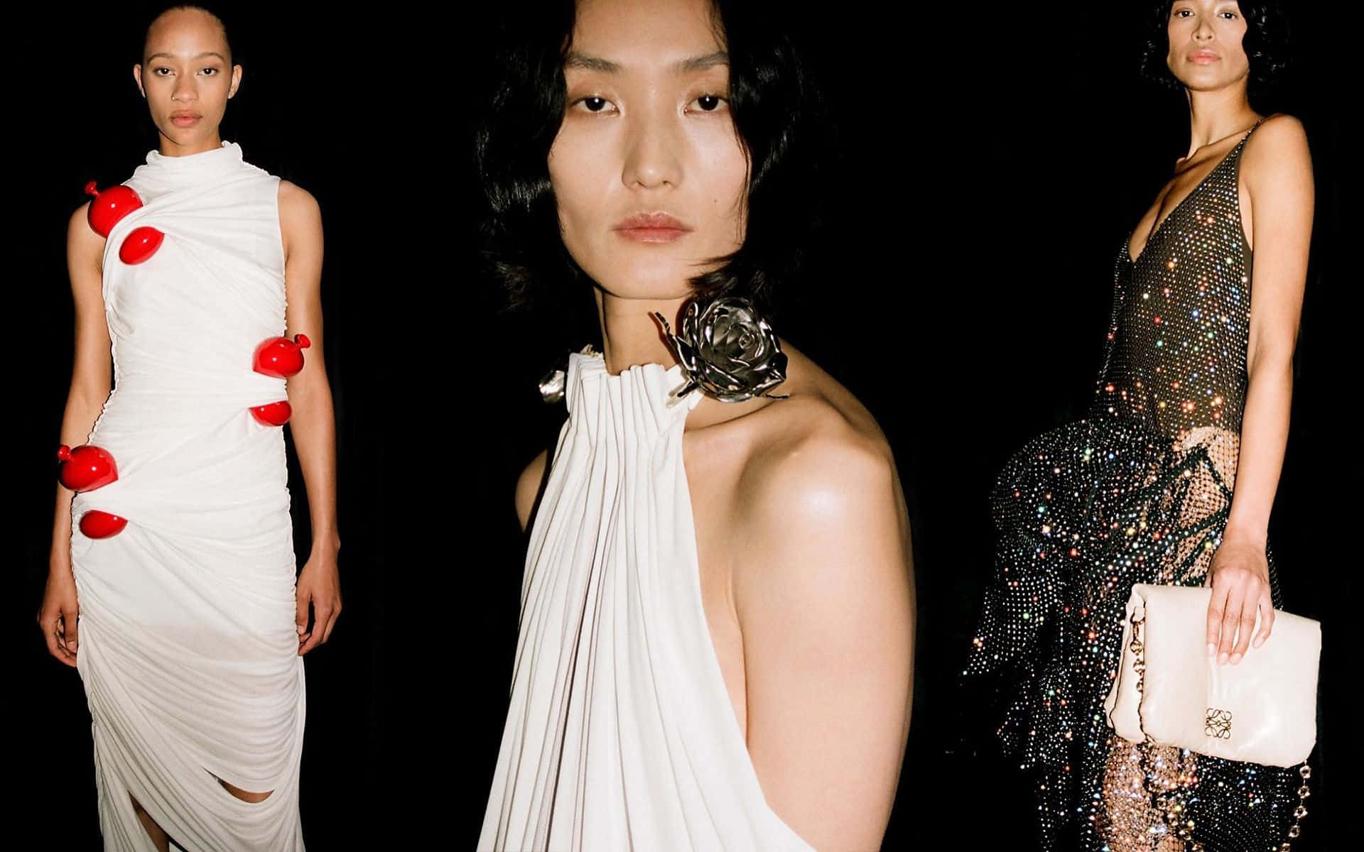 Loewe, gowns, black backdrop, Full HD Desktop Wallpaper