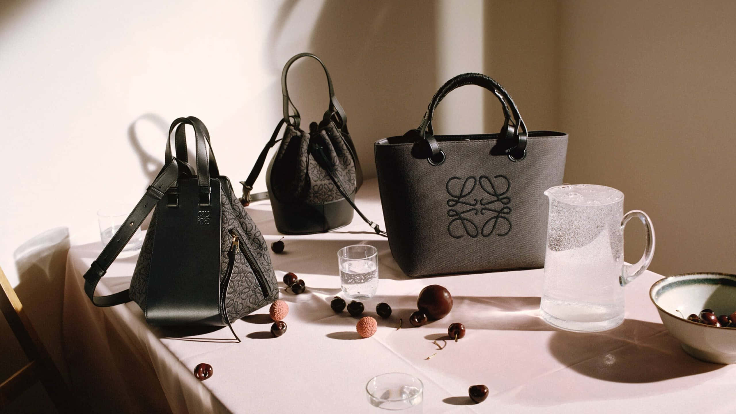 Loewe, gray, handbags, 2K Desktop Wallpaper