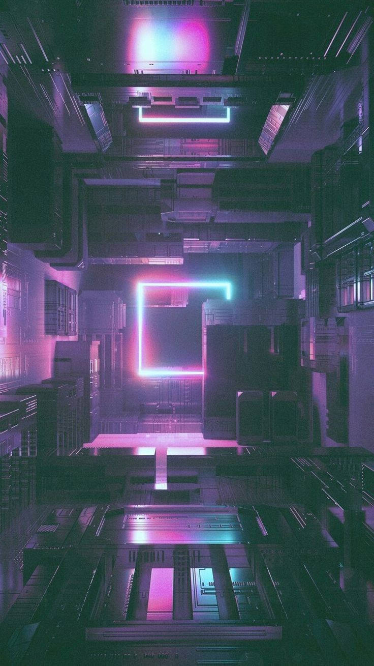 lofi aesthetic, neon-lit corridor, glowing pink and blue lines, HD Phone Wallpaper