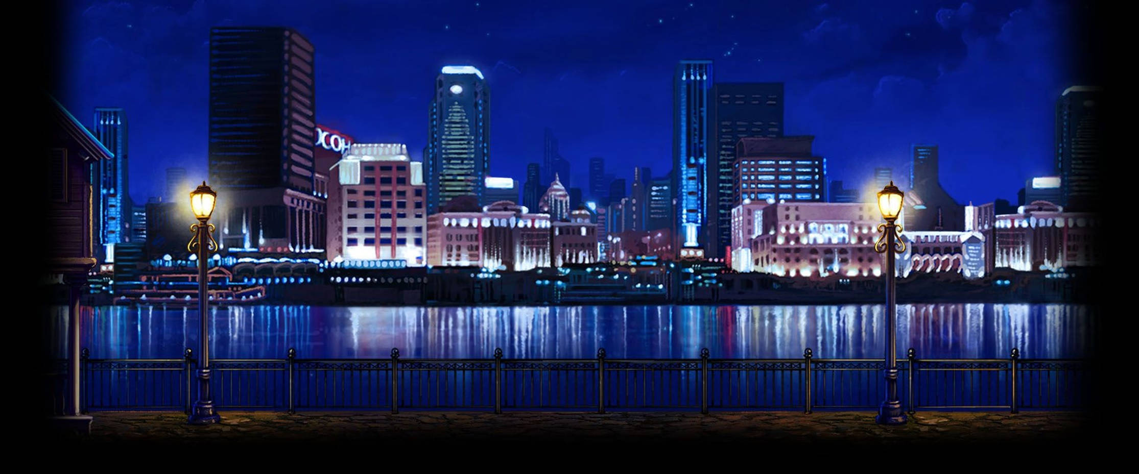 Lo Fi Anime, colorful citylights, nighttime cityscape, Full HD Desktop Wallpaper