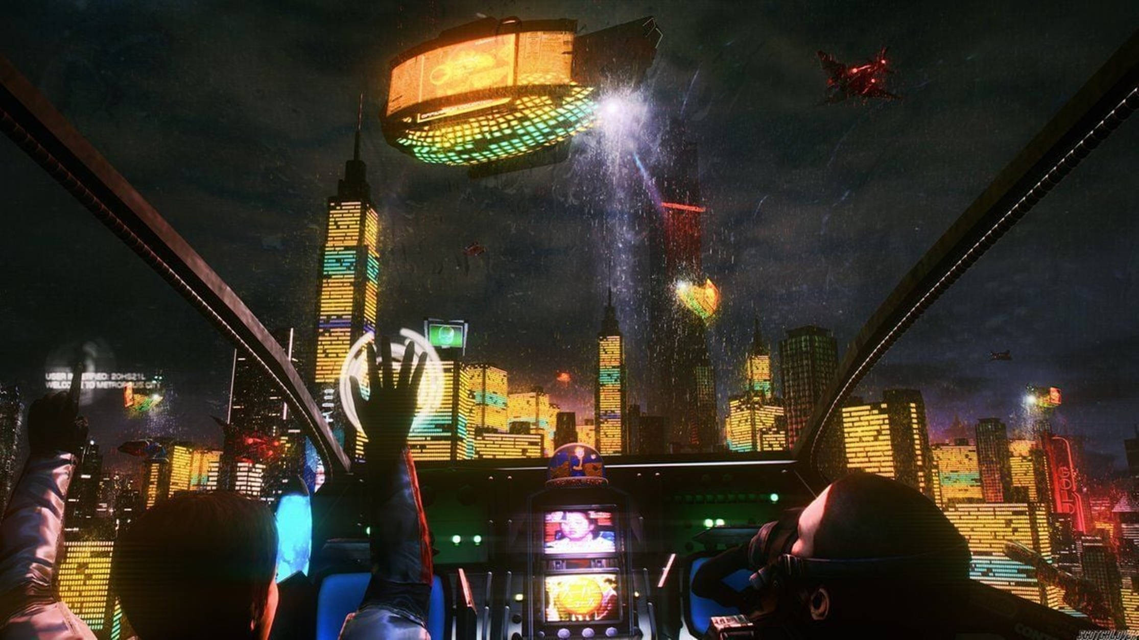 Lo Fi Anime, flying cars, futuristic cityscape, Full HD Desktop Wallpaper