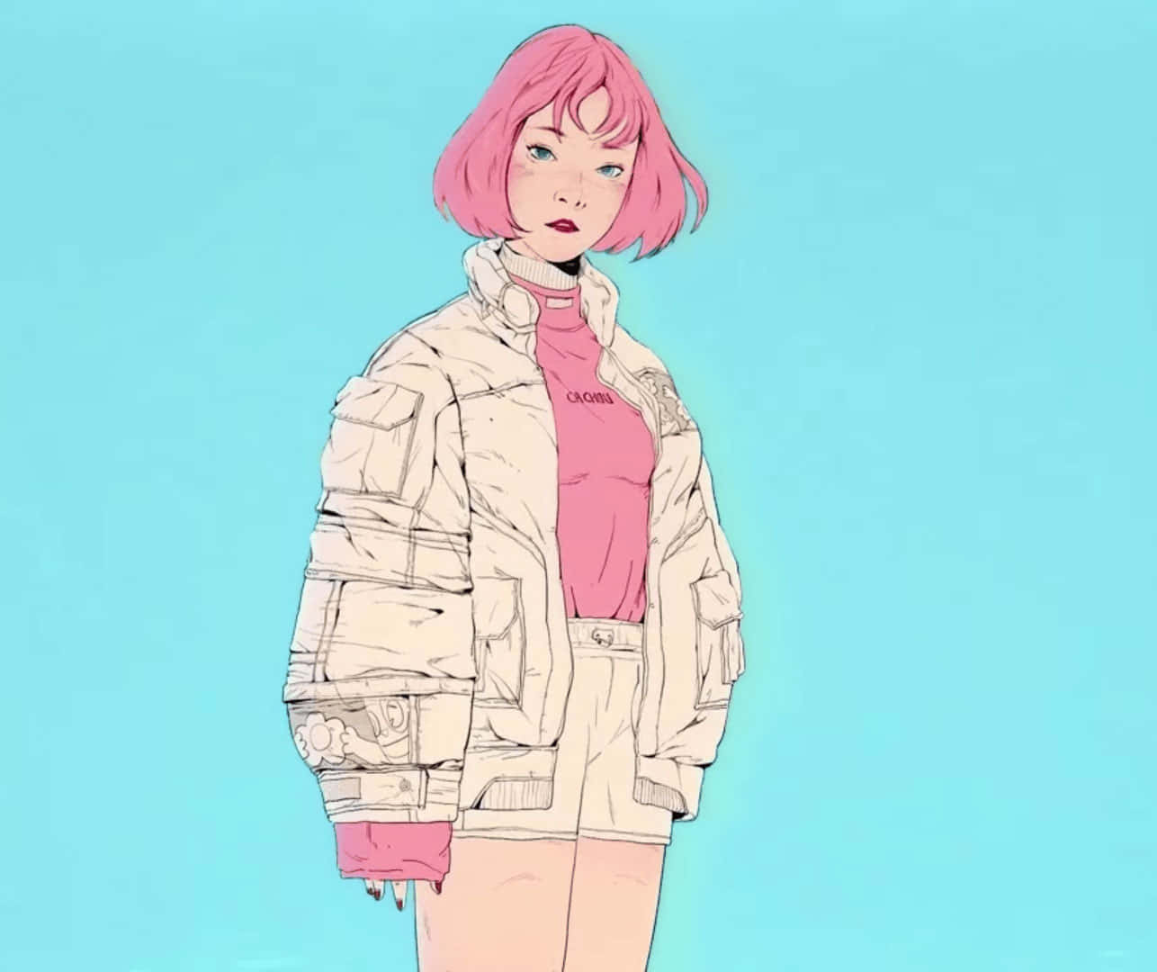 pink haired lofi anime girl, anime girl, pink hair, HD Desktop Wallpaper