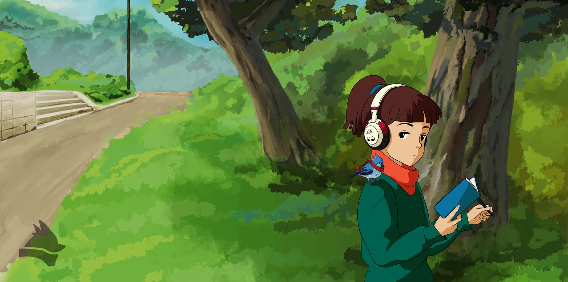 Lofi Girl, headphones, blue book, Full HD Desktop Wallpaper