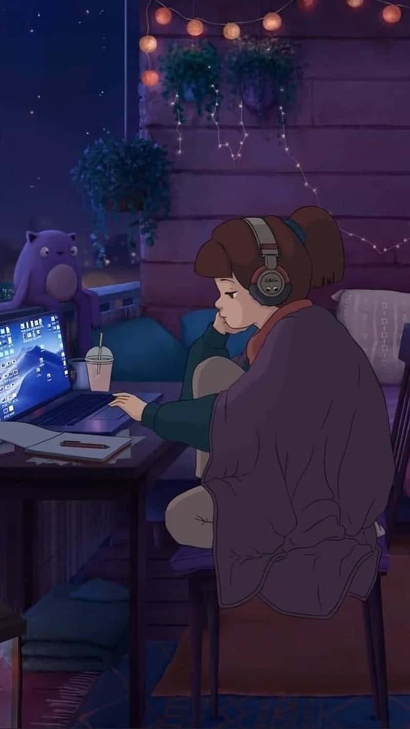 Lofi Girl, headphones, desk, HD Phone Wallpaper