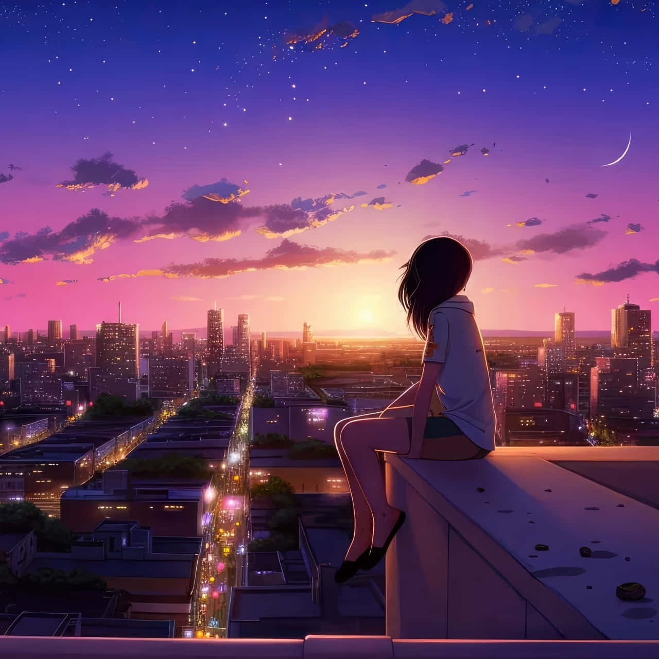 Twilight, cityscape, rooftop, HD Desktop Wallpaper