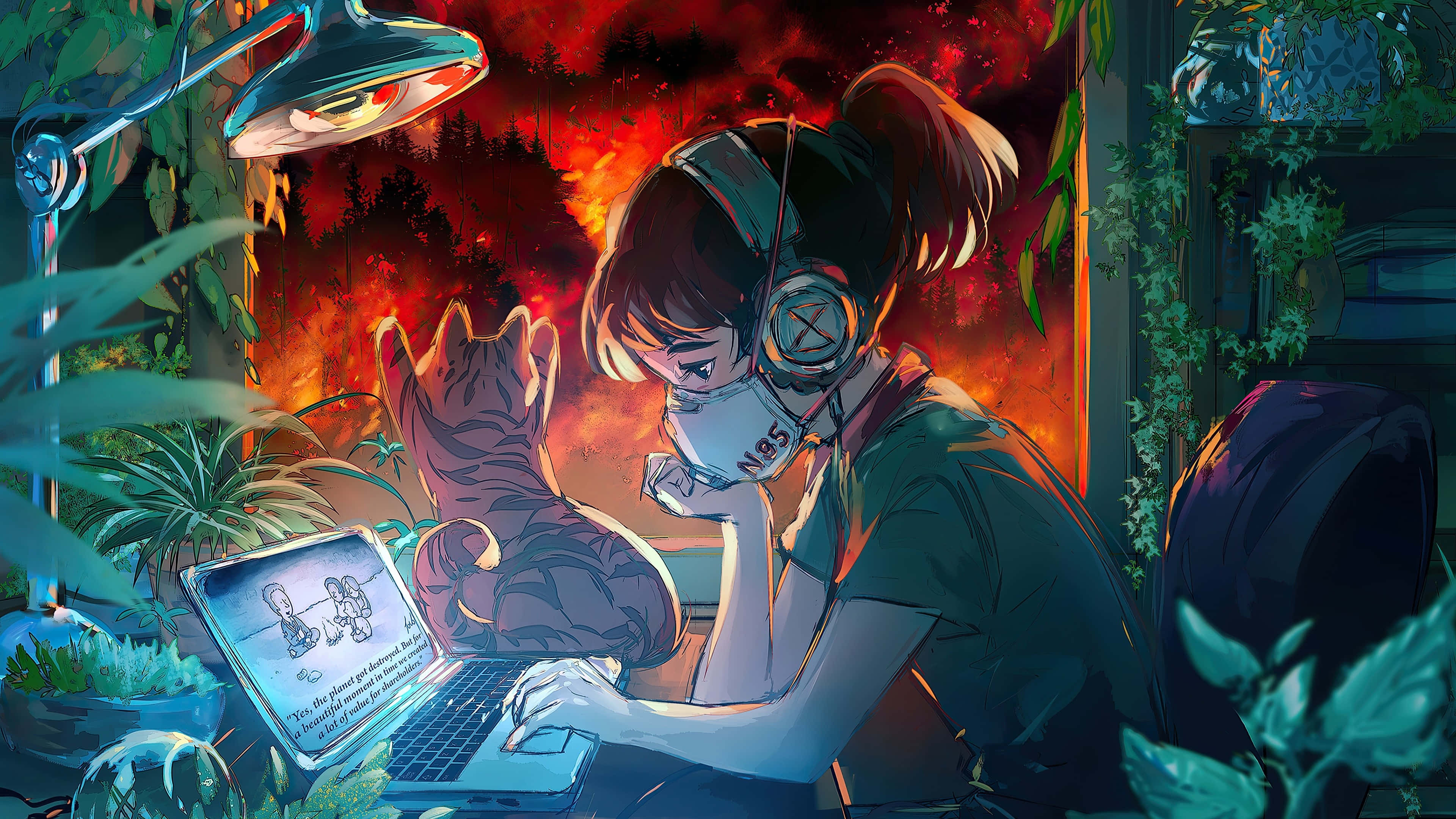 Lofi Girl, apocalyptic study session, mask, 4K Desktop Wallpaper