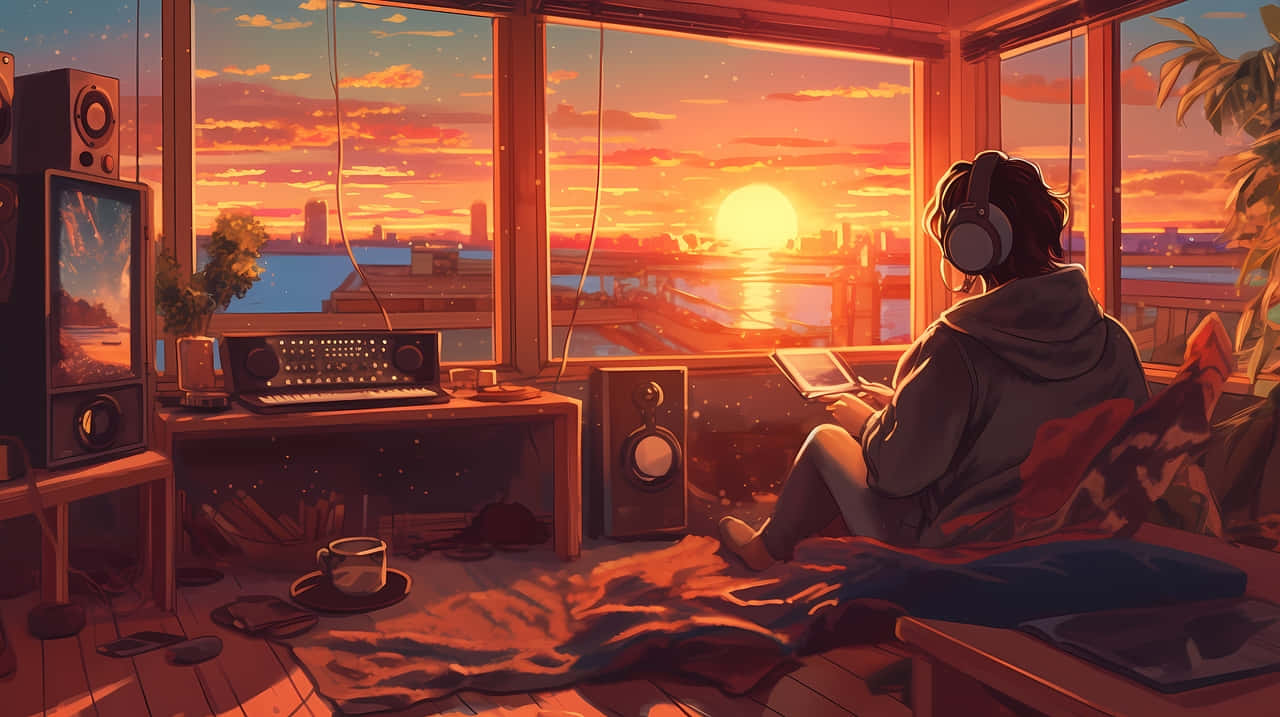 Lofi Girl, study session, sunset, HD Desktop Wallpaper
