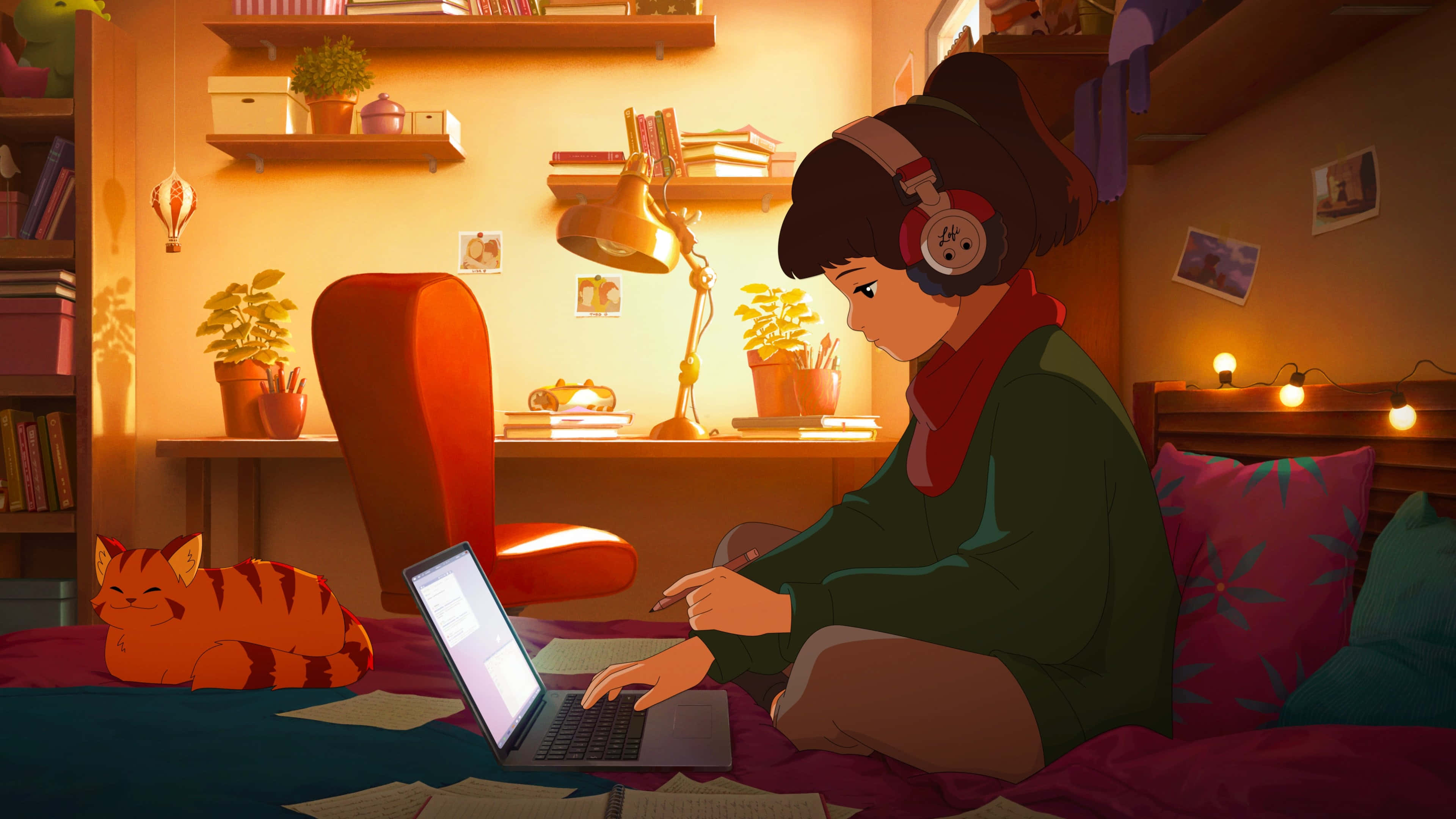 Lofi Girl, headphones, laptop, 4K Desktop Wallpaper