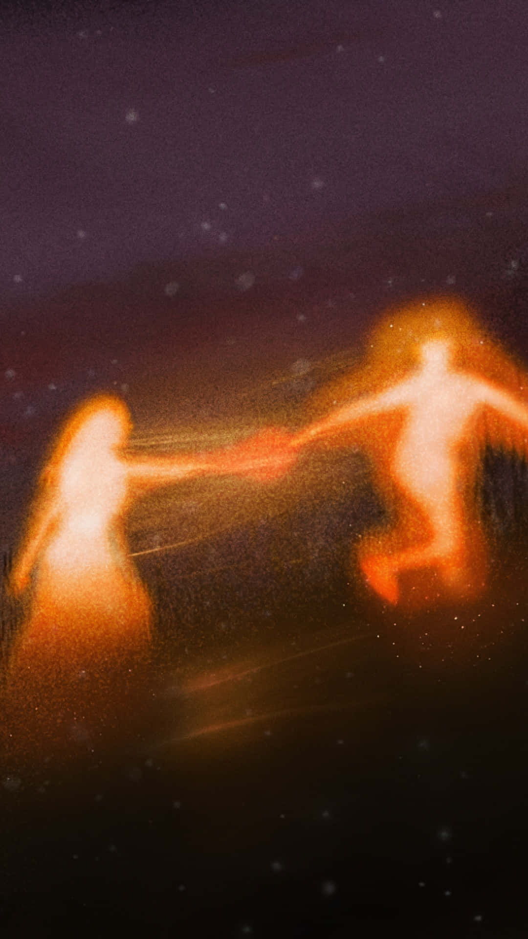 Lofi Love Glow, starry purple night sky, radiant orange light trails, Full HD Phone Wallpaper