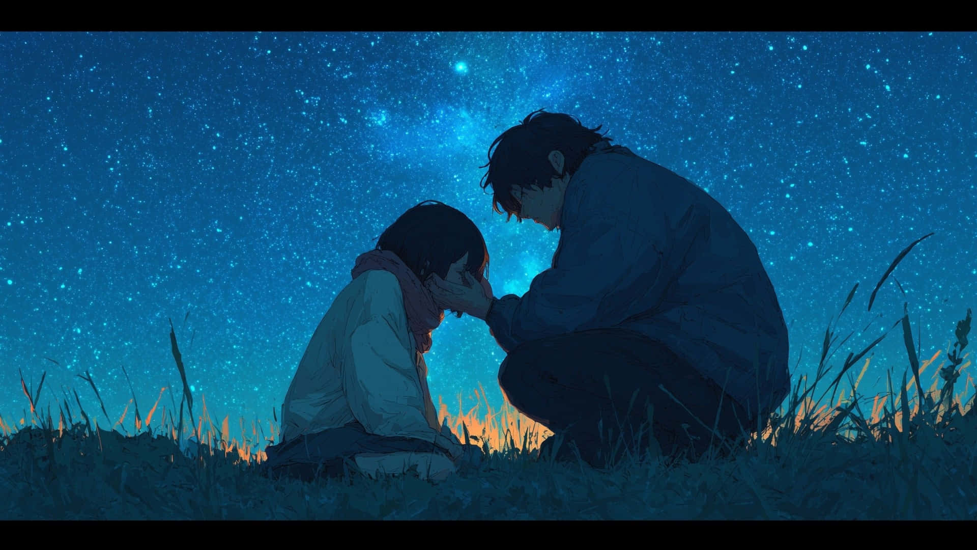 Lofi Love, starry skies, blue sky, Full HD Desktop Wallpaper